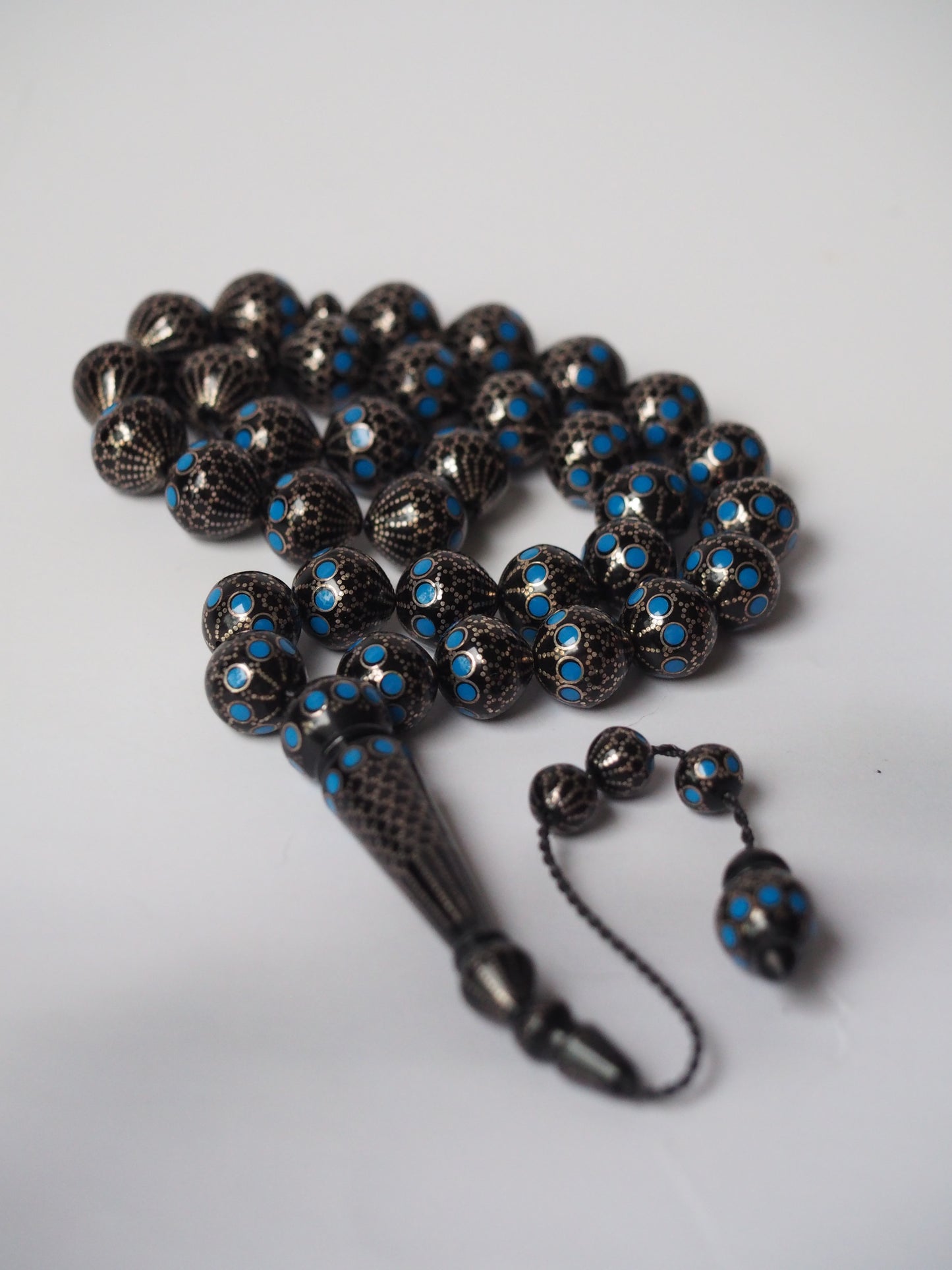 Black Kokka Wood with Silver Engravings Tasbih 33 Beads