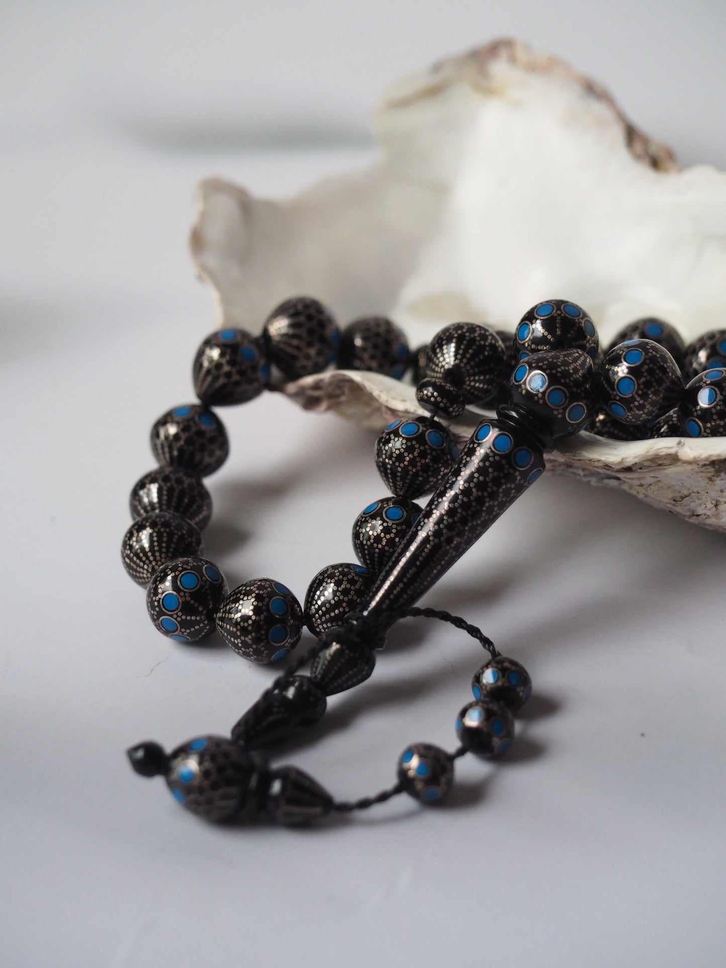 Black Kokka Wood with Silver Engravings Tasbih 33 Beads
