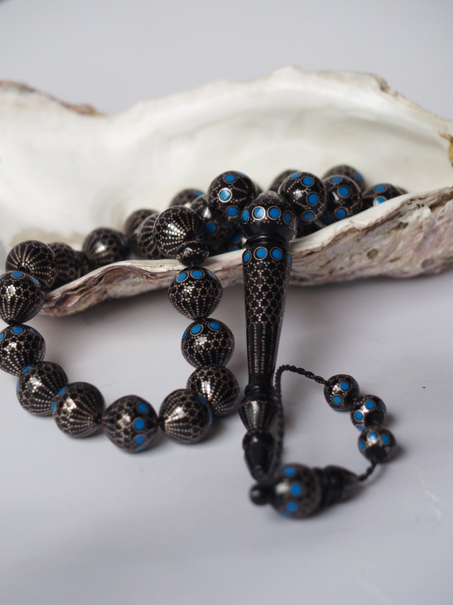 Black Kokka Wood with Silver Engravings Tasbih 33 Beads