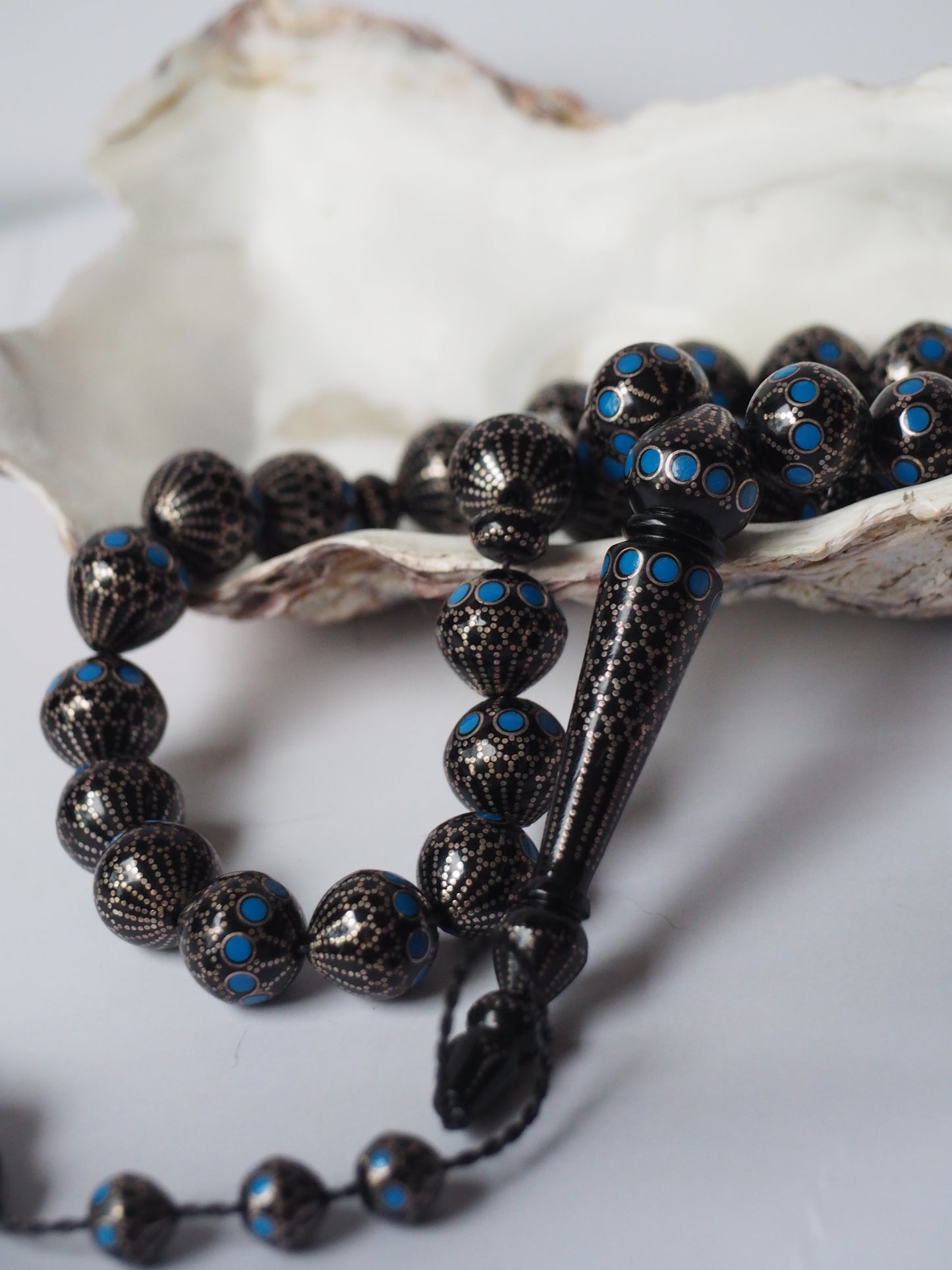 Black Kokka Wood with Silver Engravings Tasbih 33 Beads