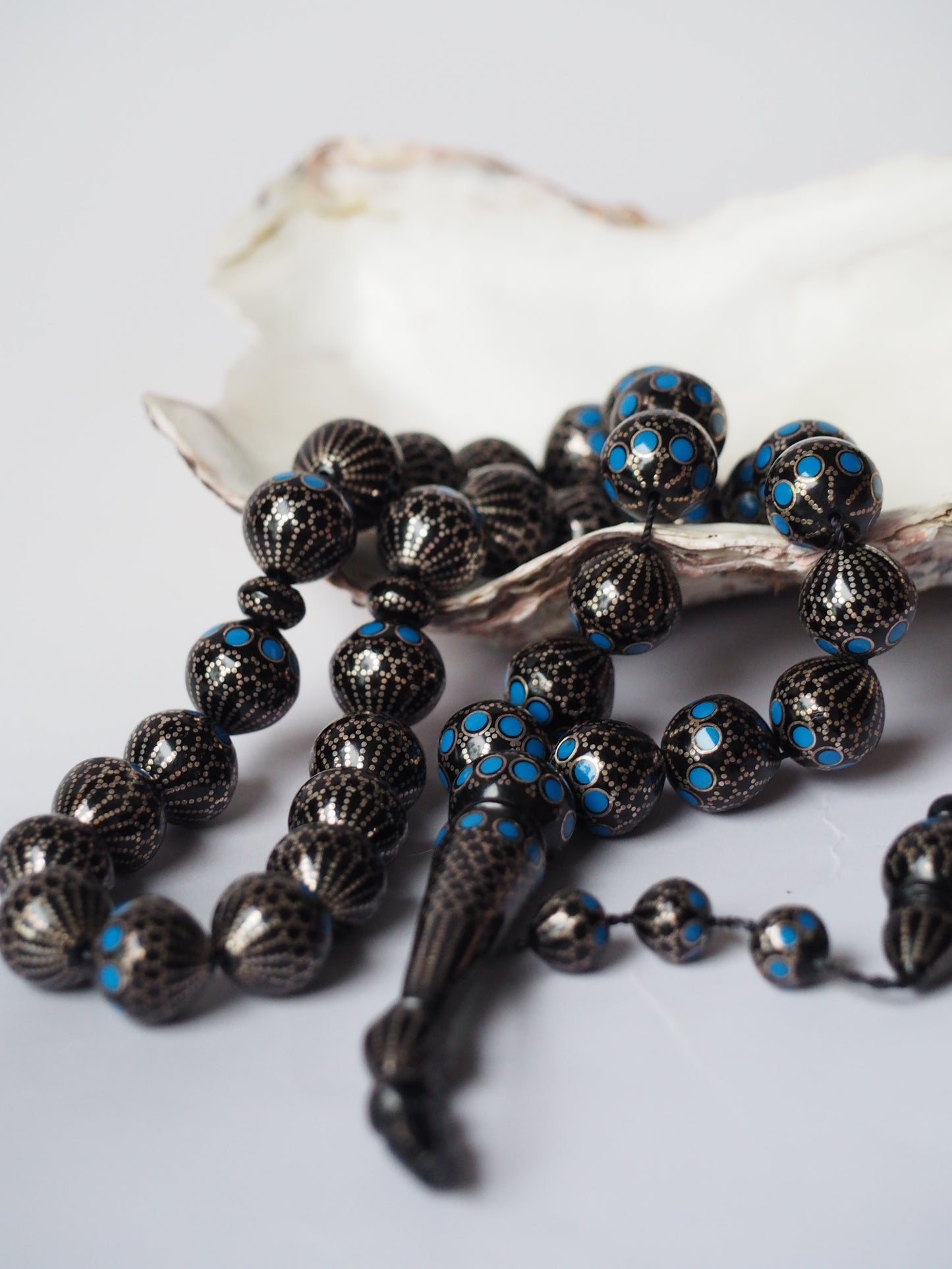 Black Kokka Wood with Silver Engravings Tasbih 33 Beads