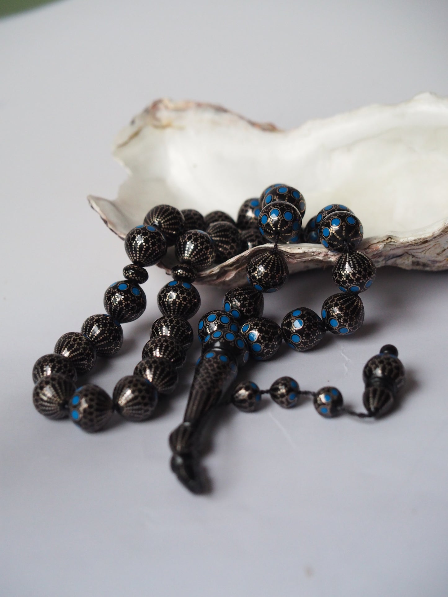 Black Kokka Wood with Silver Engravings Tasbih 33 Beads