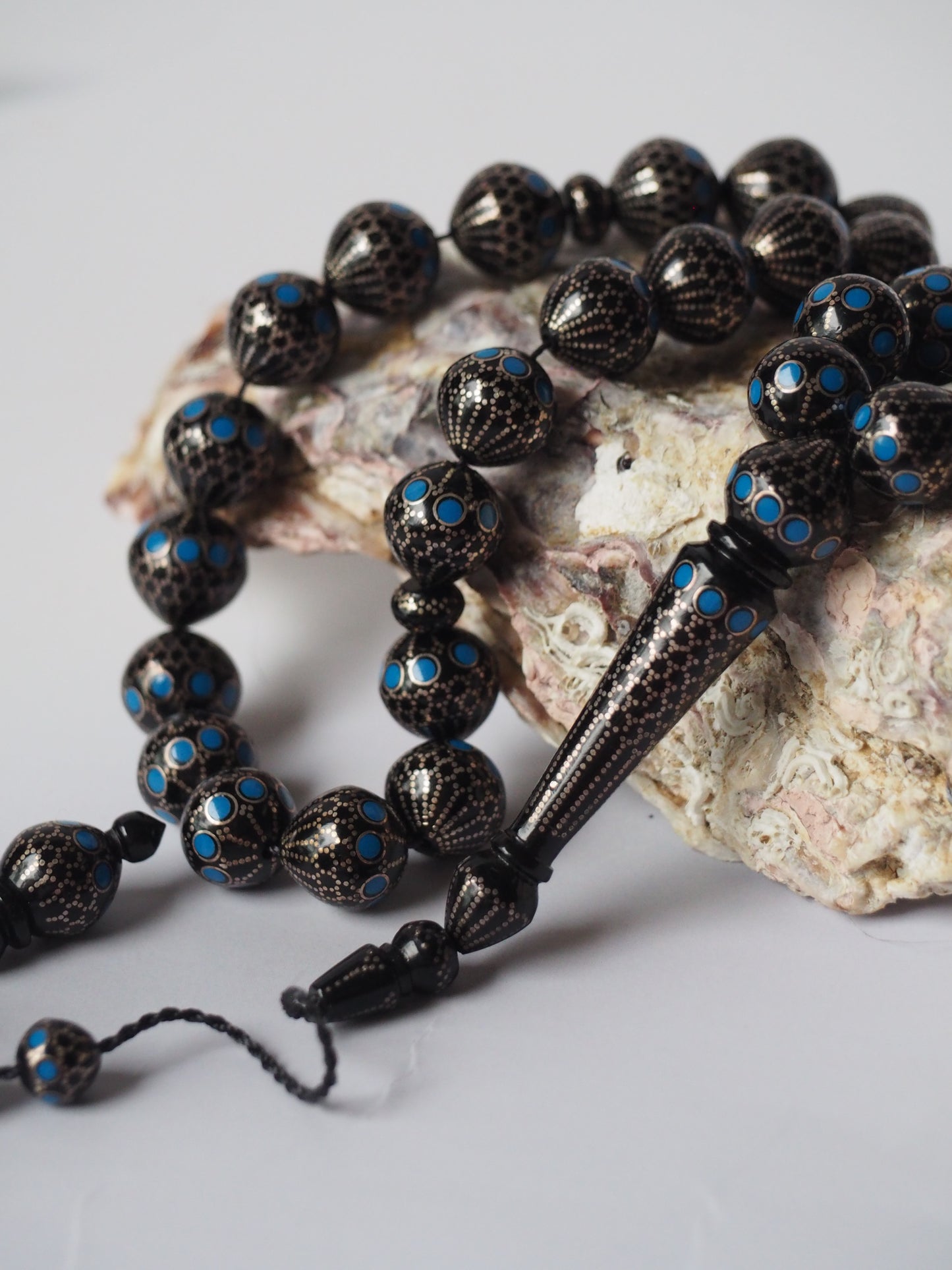 Black Kokka Wood with Silver Engravings Tasbih 33 Beads