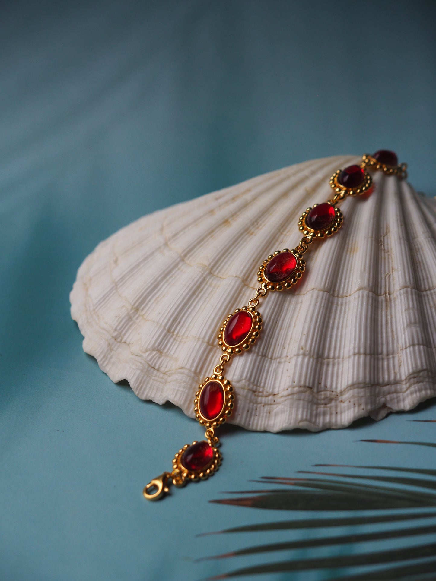 Red Amber Bracelet in Gold Plated Silver