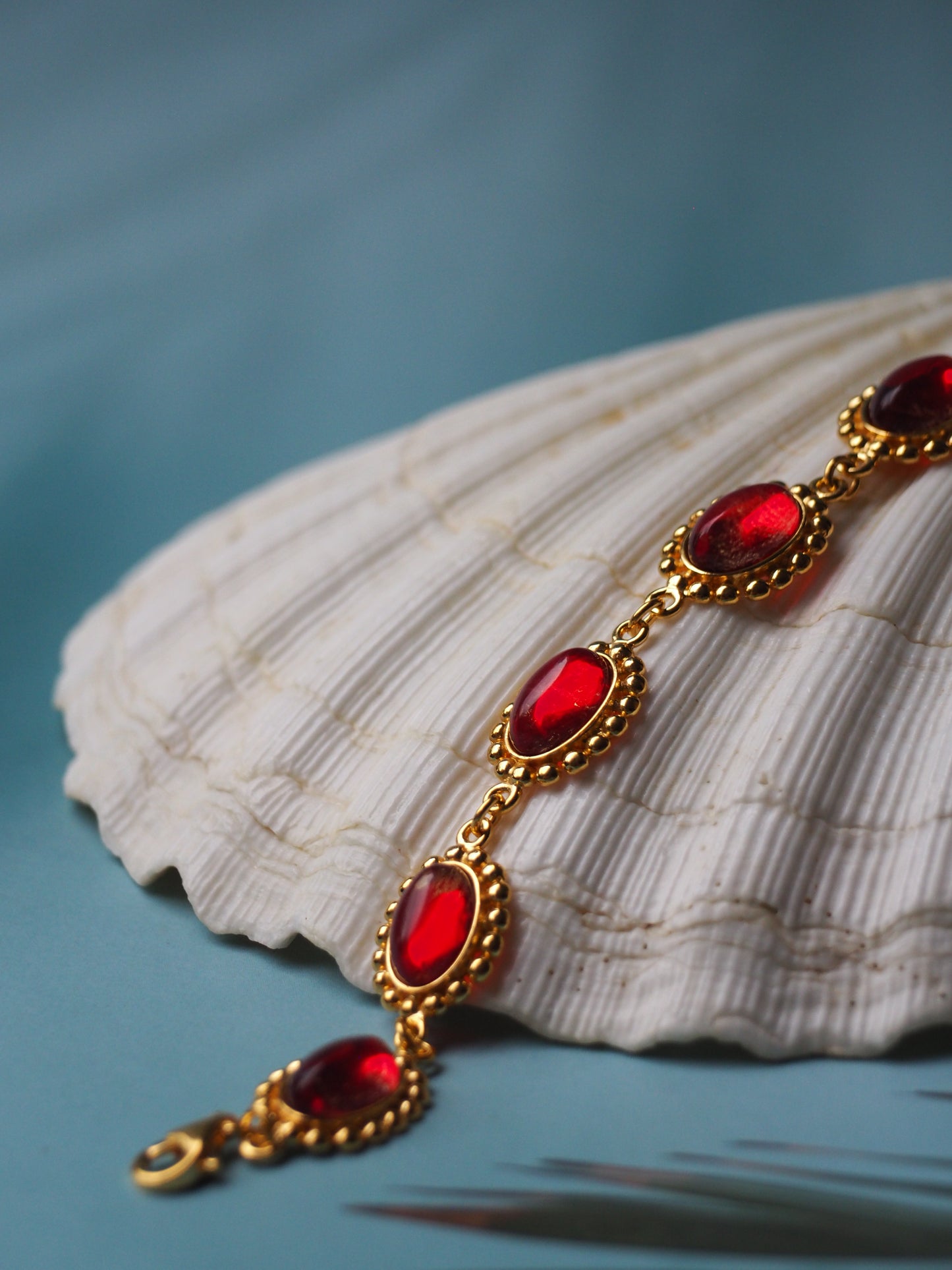 Red Amber Bracelet in Gold Plated Silver