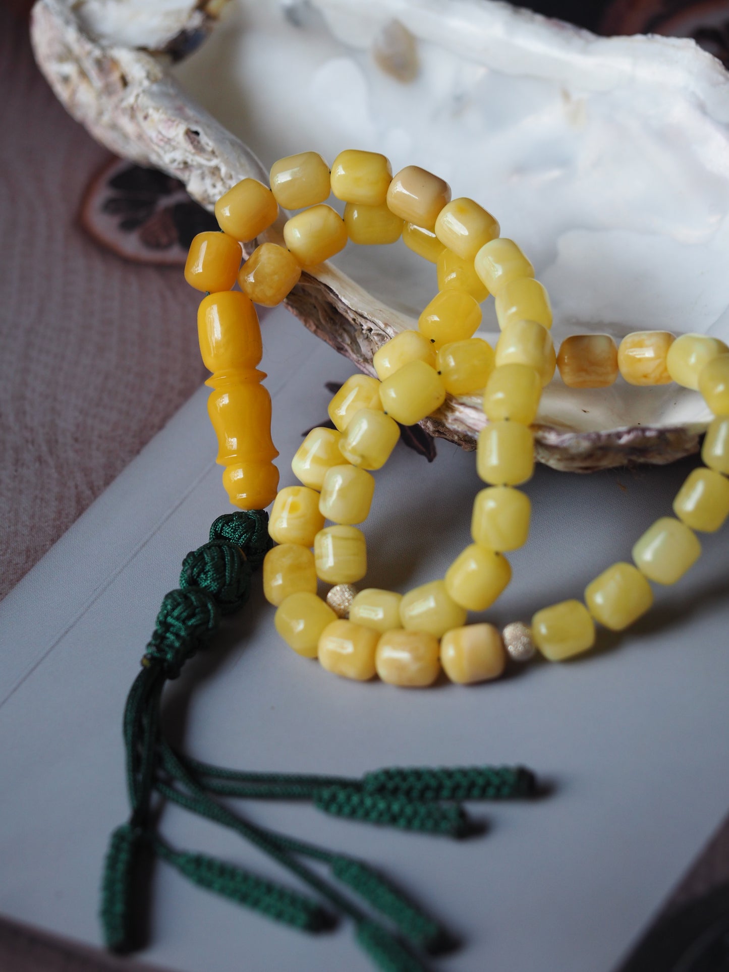 Natural Pocket Size Milk and Aged Butterscotch Gradient Amber Barrel Shape Rosary 45 Beads