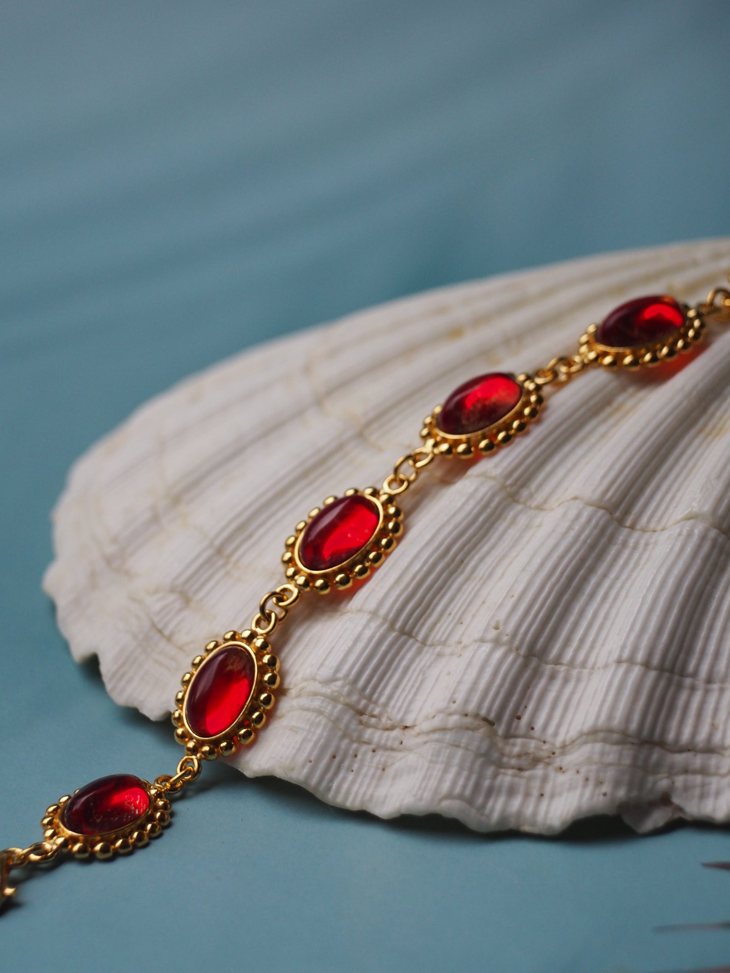Red Amber Bracelet in Gold Plated Silver