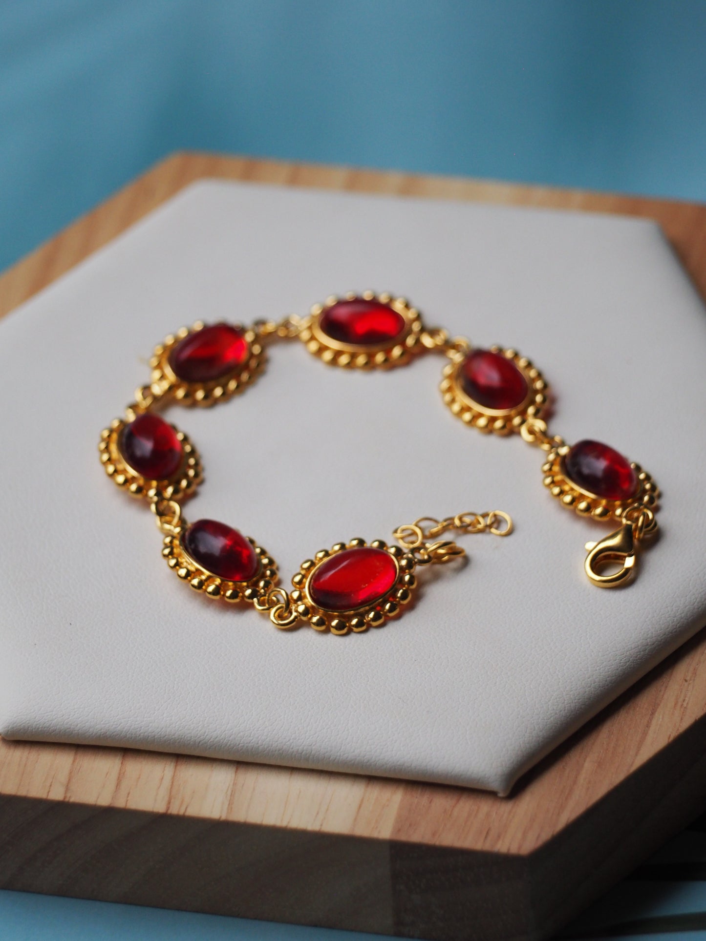 Red Amber Bracelet in Gold Plated Silver