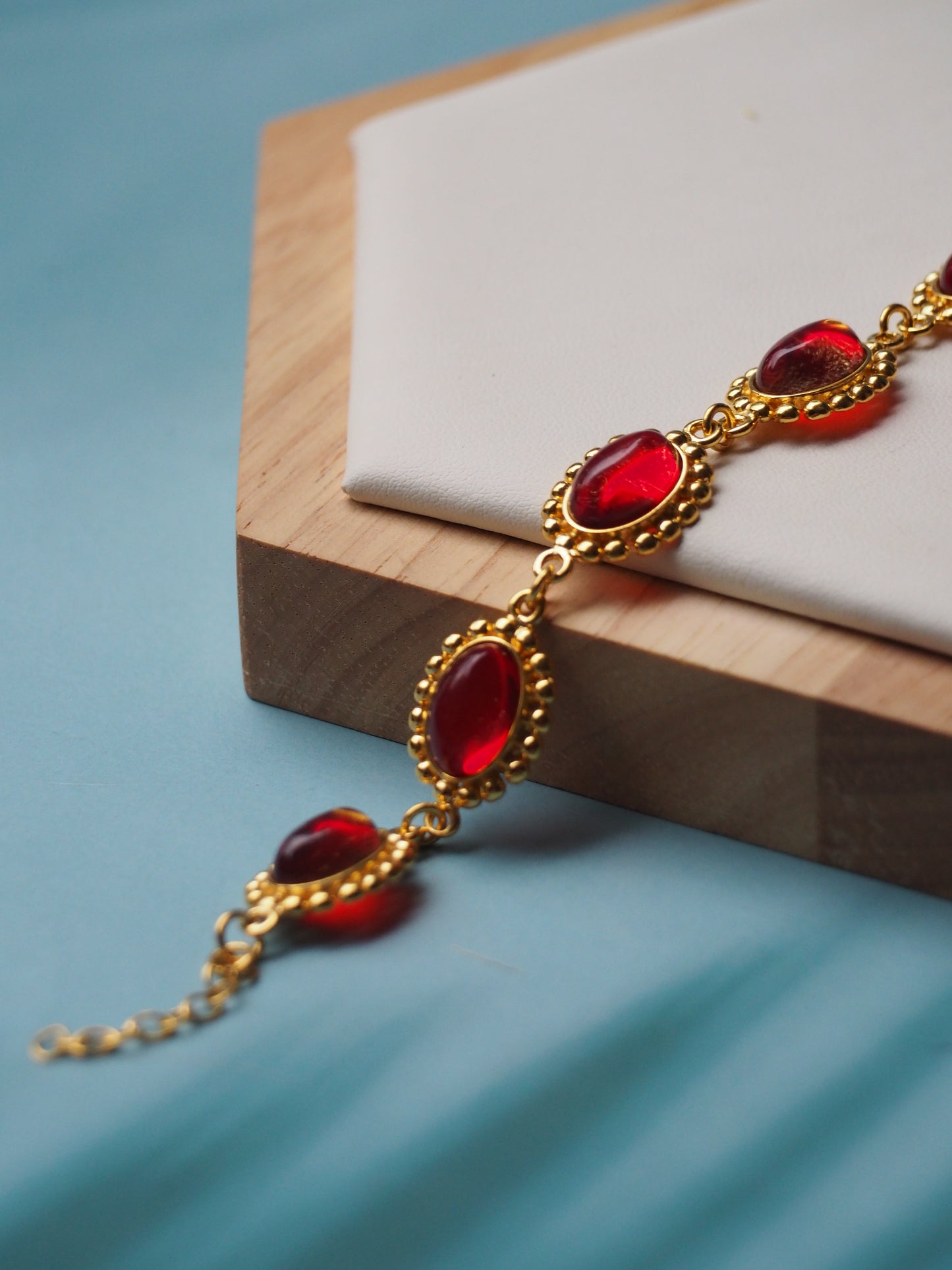 Red Amber Bracelet in Gold Plated Silver