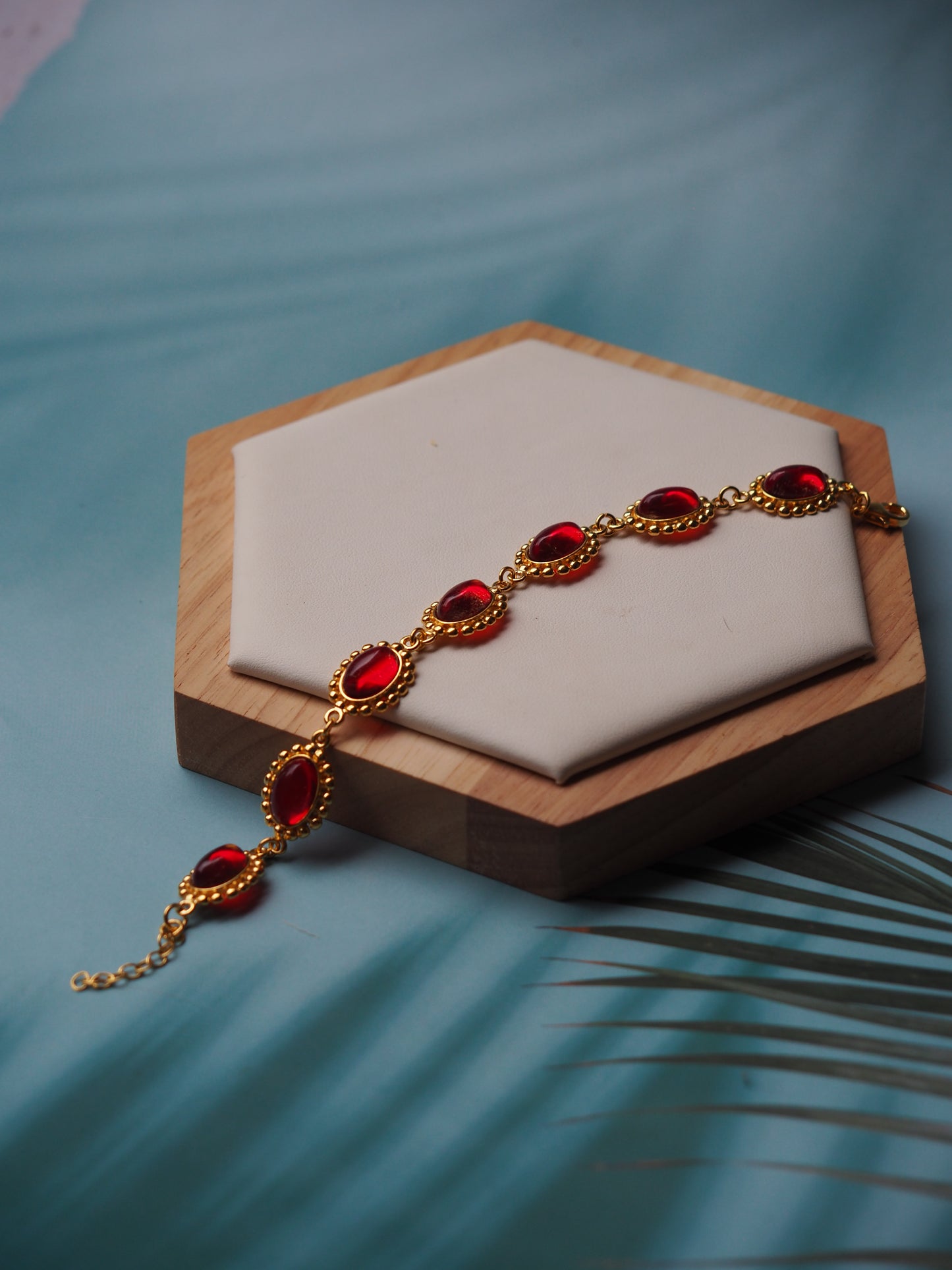 Red Amber Bracelet in Gold Plated Silver