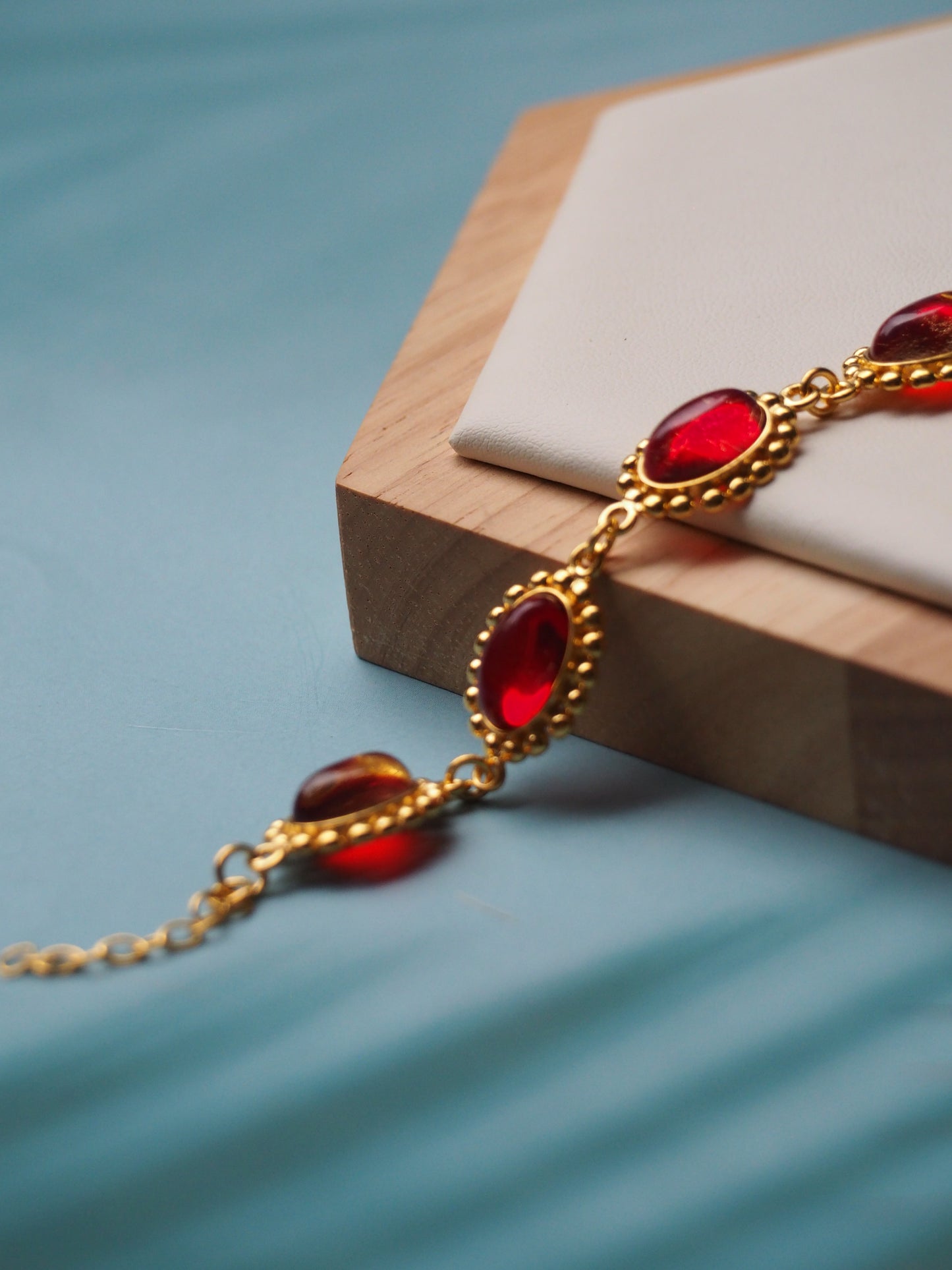 Red Amber Bracelet in Gold Plated Silver
