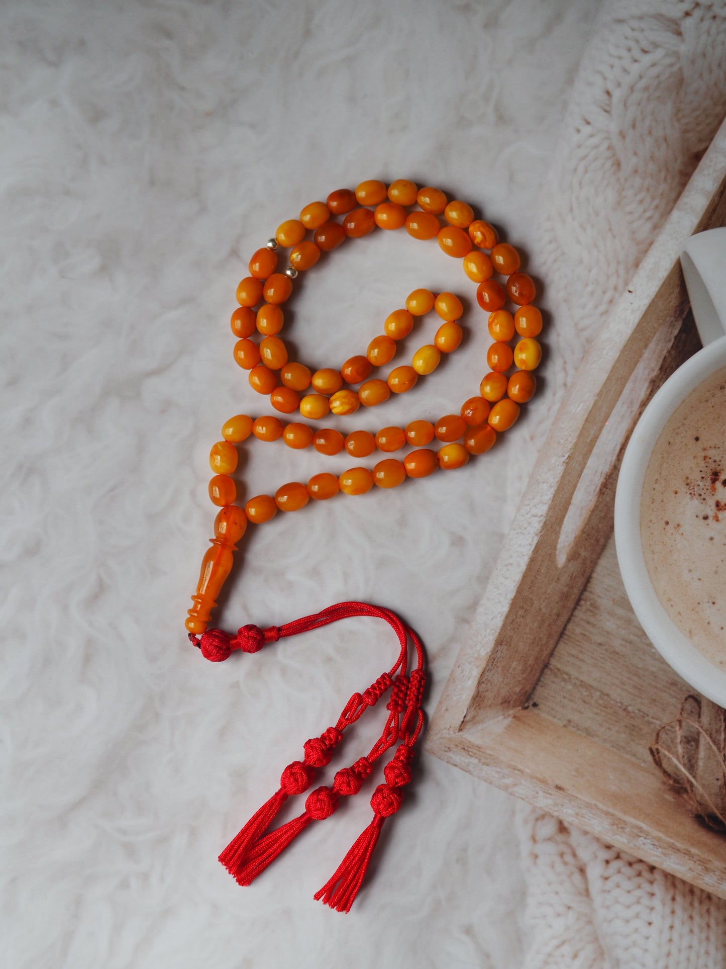 Natural Antique Olive Shape Amber Rosary 66 Beads