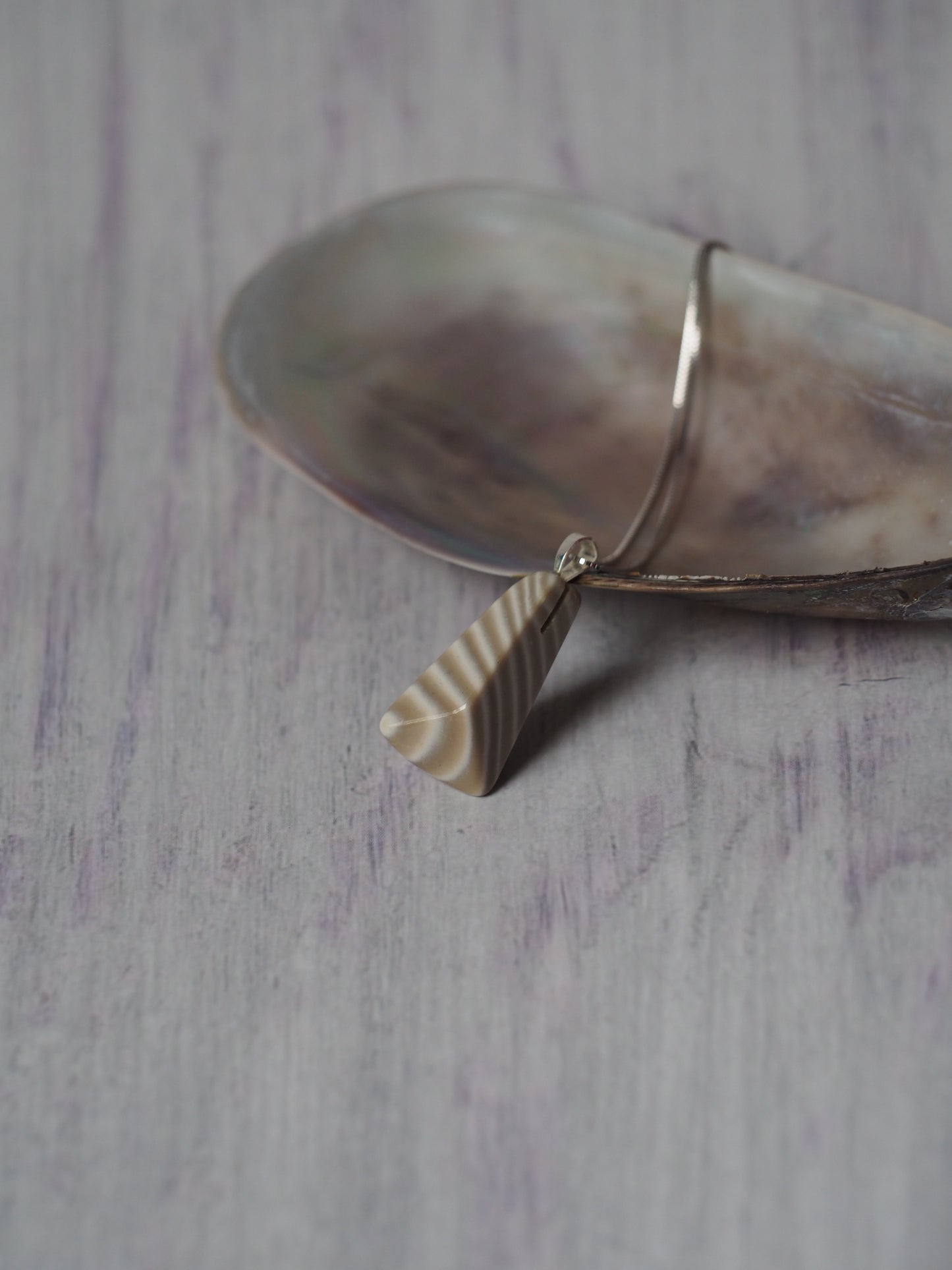 Natural Striped Flint Pendant with Silver Hook