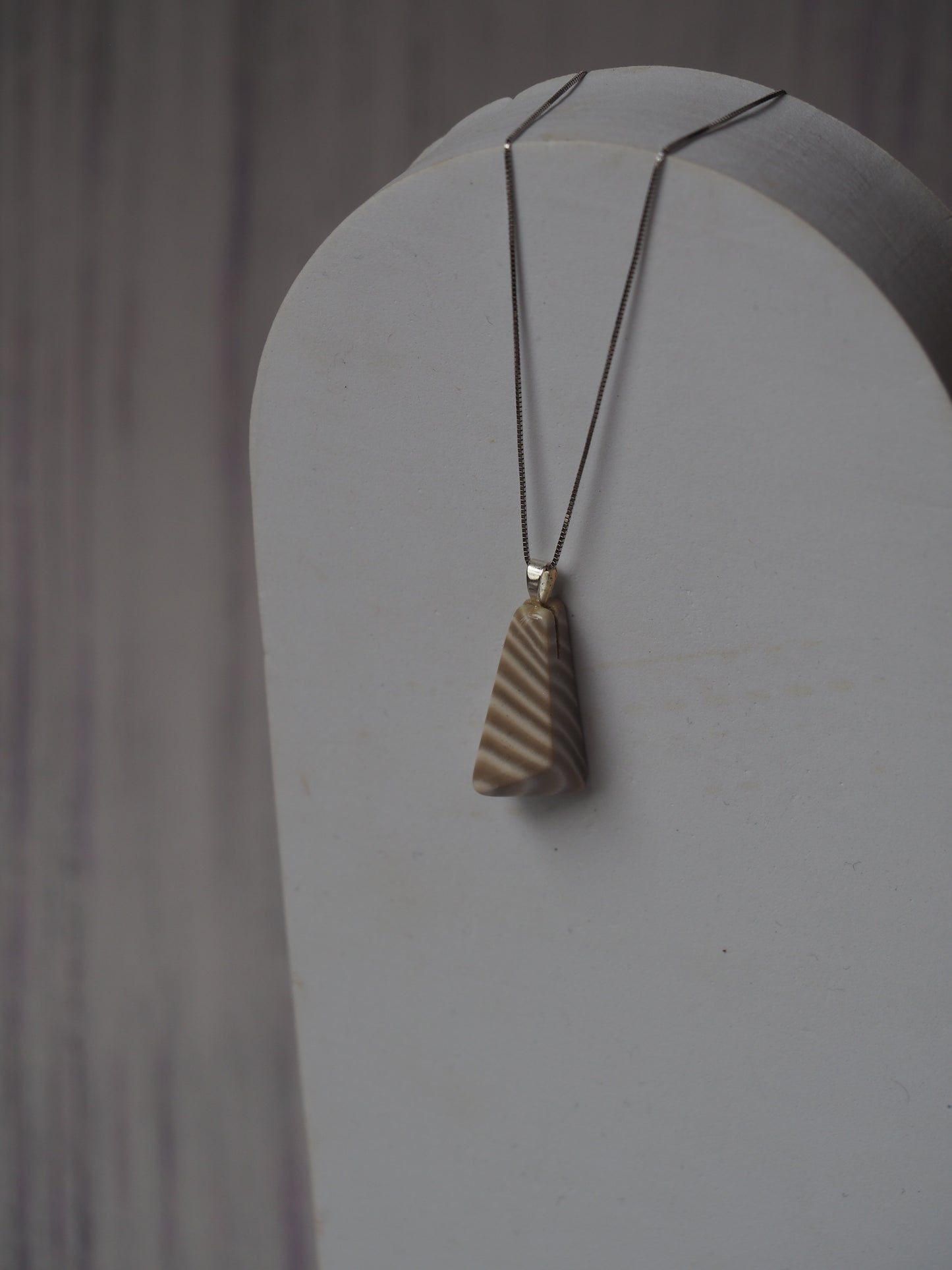 Natural Striped Flint Pendant with Silver Hook