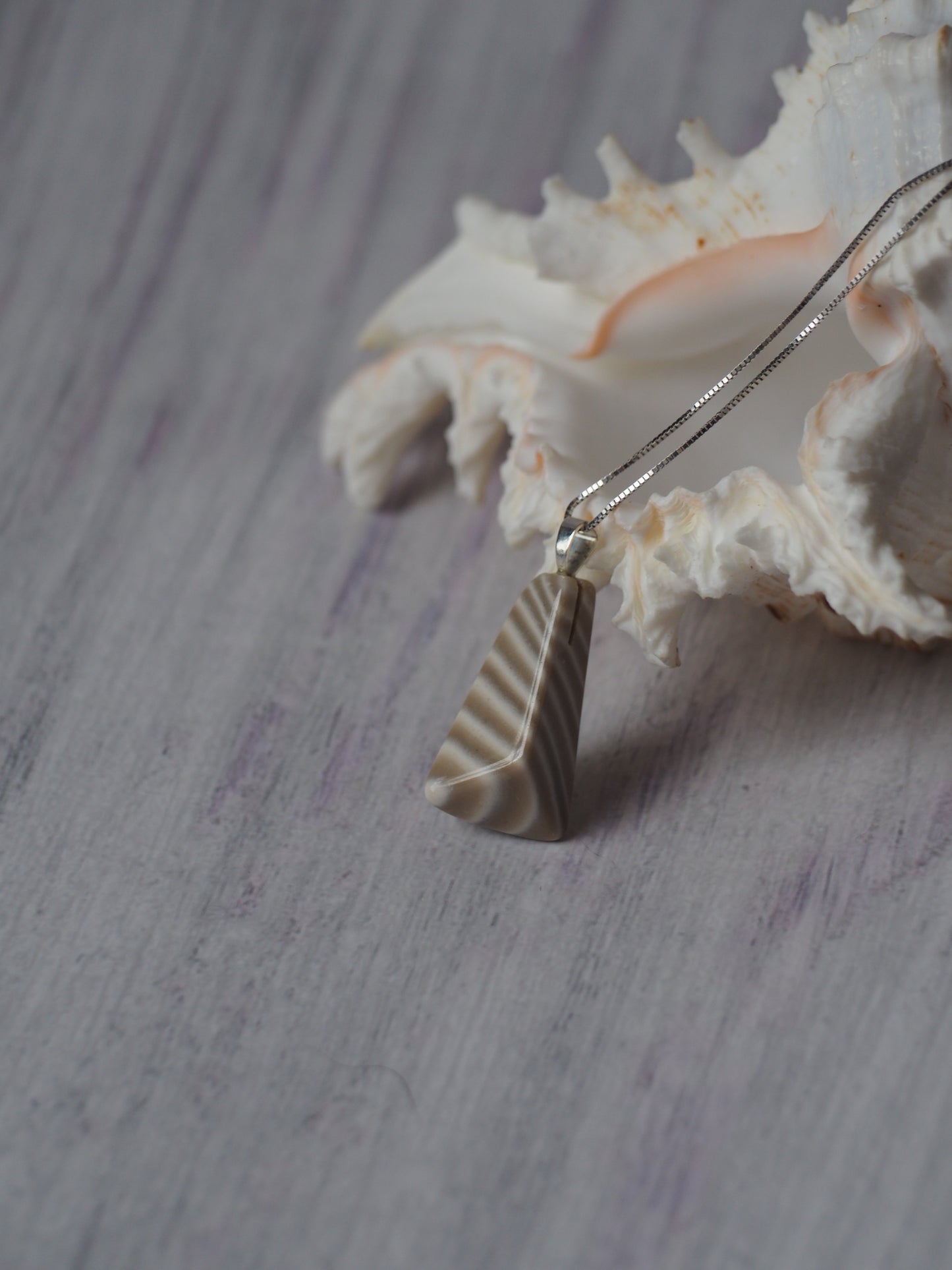 Natural Striped Flint Pendant with Silver Hook