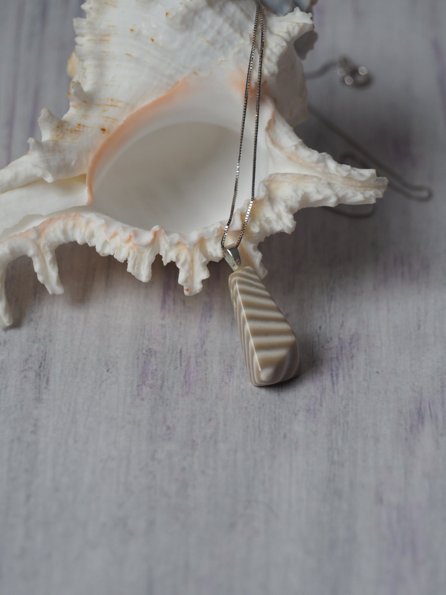 Natural Striped Flint Pendant with Silver Hook