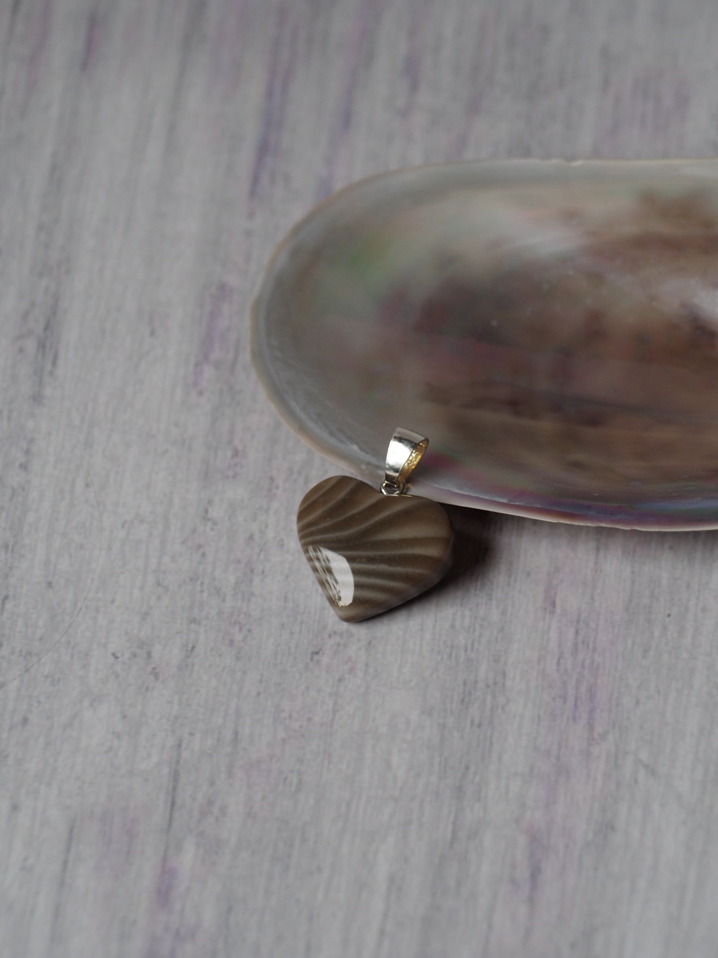 Natural Heart Shaped Striped Flint Pendant with Silver Hook