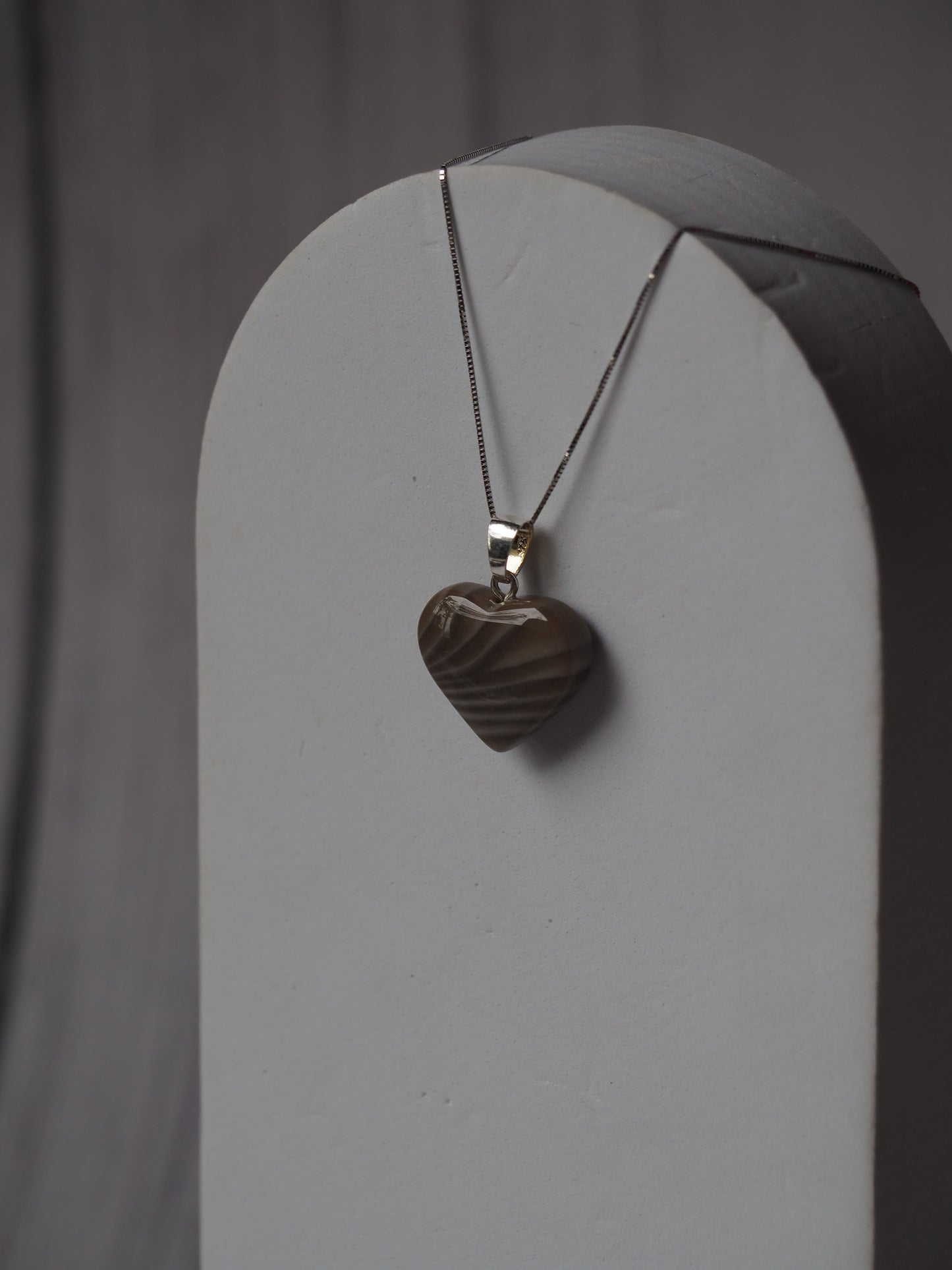 Natural Heart Shaped Striped Flint Pendant with Silver Hook
