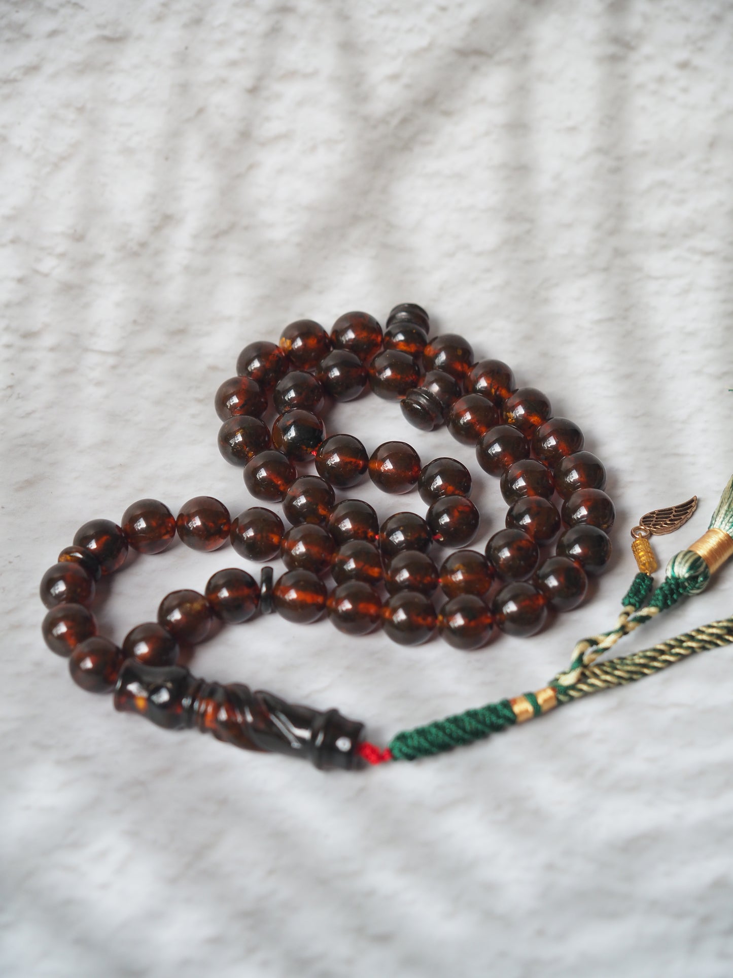 Antique Dark Cognac Kaliningrad Melted Amber Tasbih 49 Beads from 1980s
