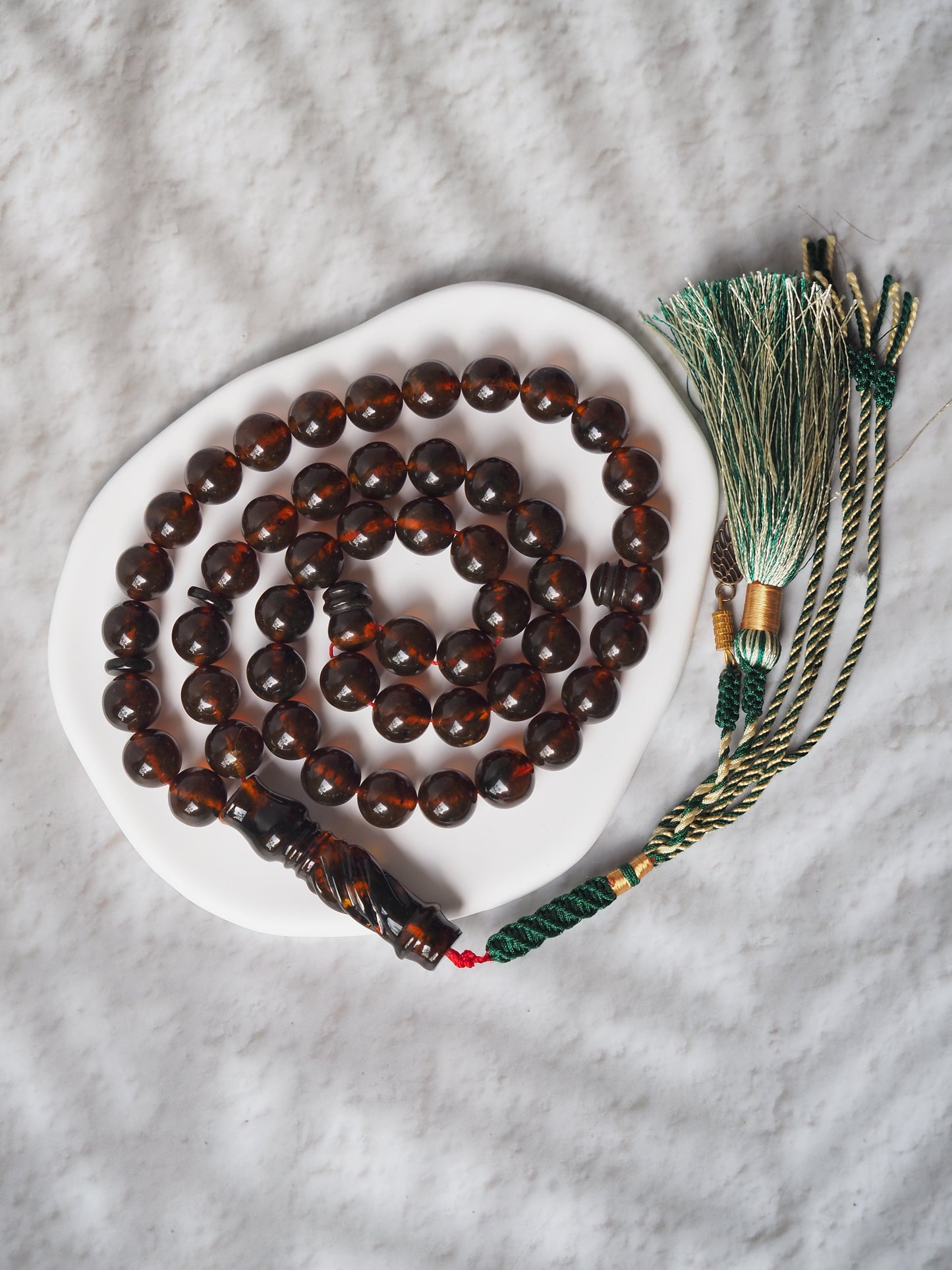 Antique Dark Cognac Kaliningrad Melted Amber Tasbih 49 Beads from 1980s