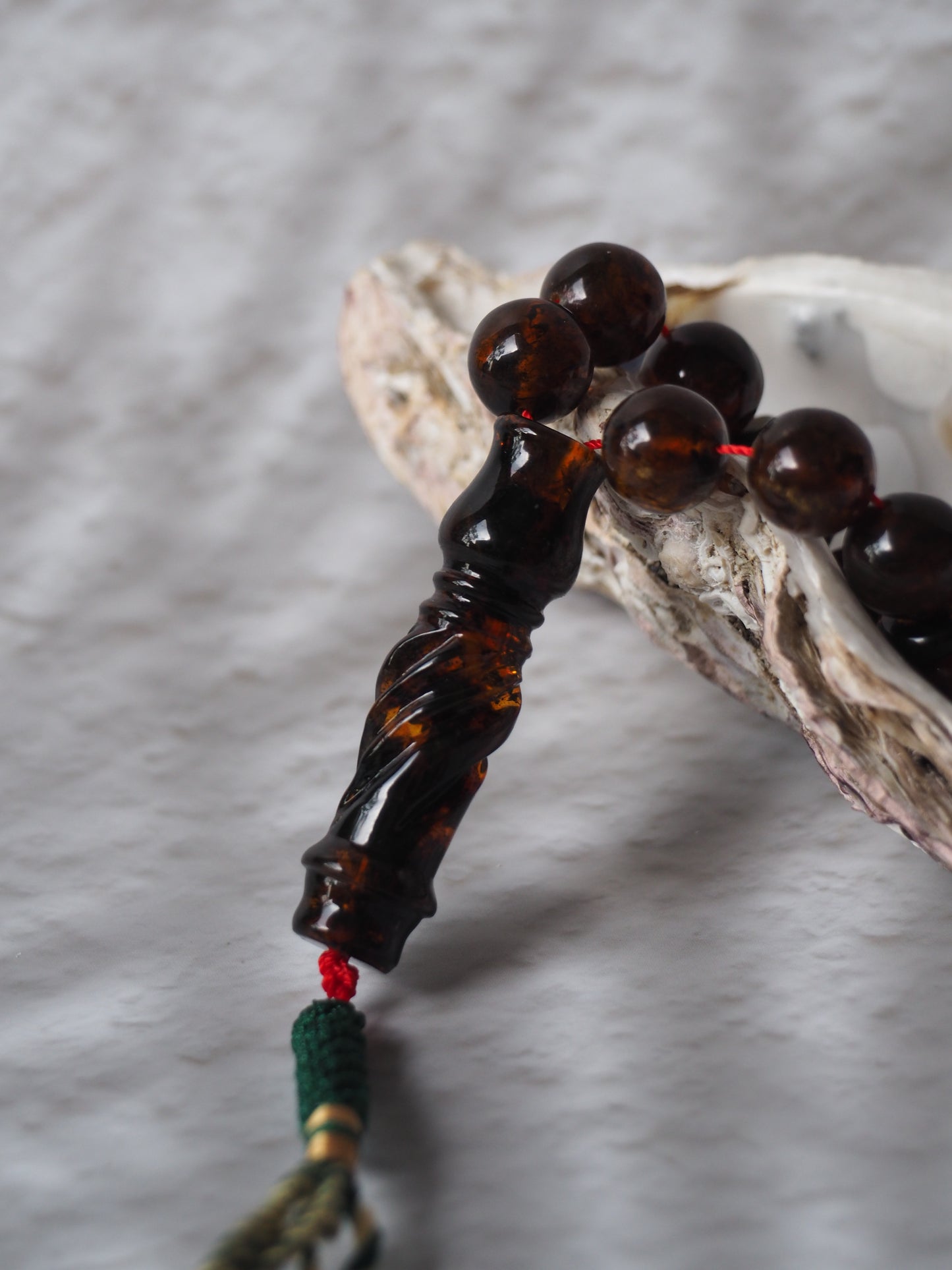 Antique Dark Cognac Kaliningrad Melted Amber Tasbih 49 Beads from 1980s