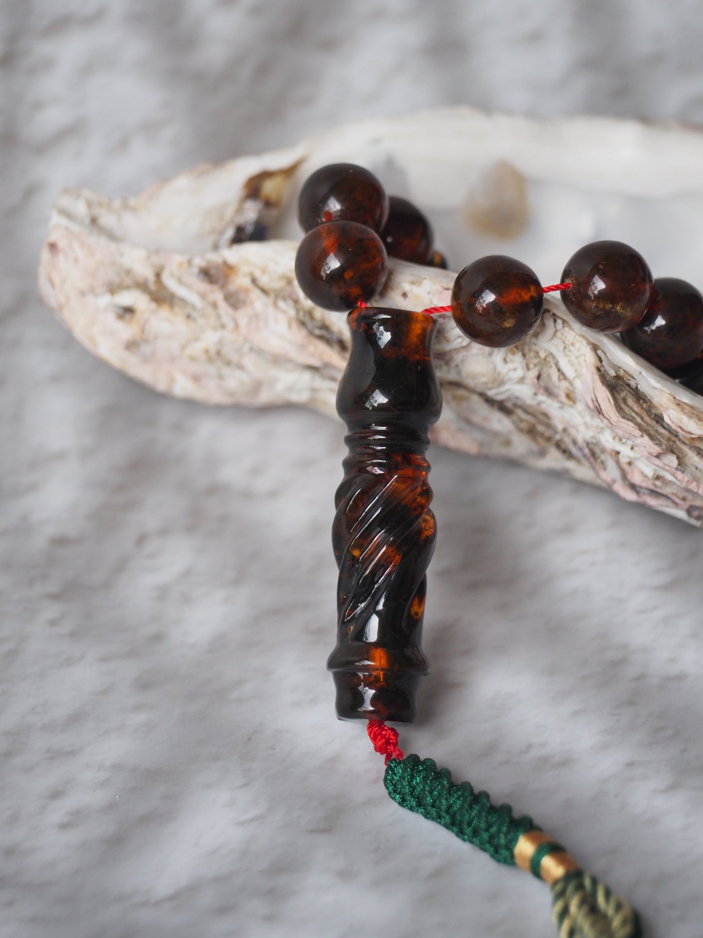 Antique Dark Cognac Kaliningrad Melted Amber Tasbih 49 Beads from 1980s