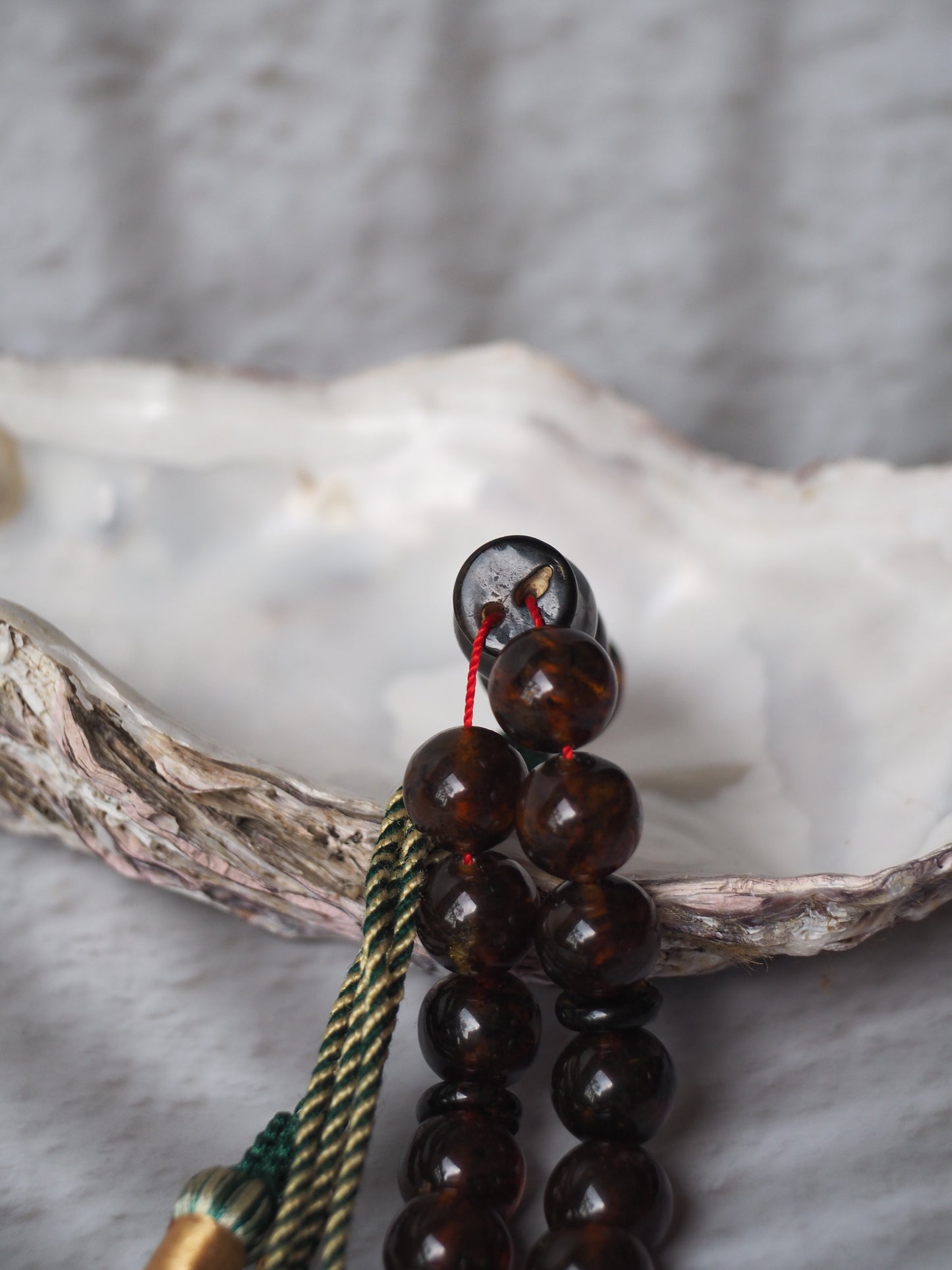 Antique Dark Cognac Kaliningrad Melted Amber Tasbih 49 Beads from 1980s
