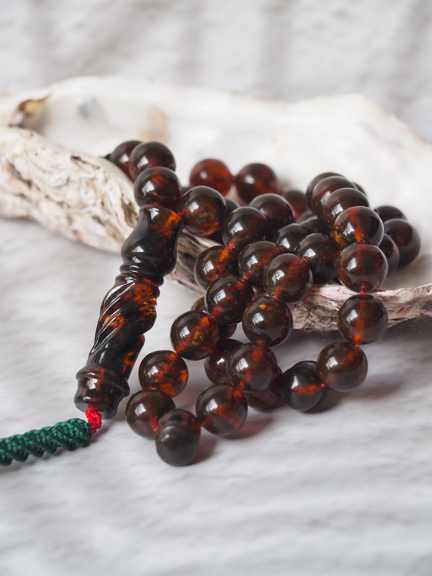 Antique Dark Cognac Kaliningrad Melted Amber Tasbih 49 Beads from 1980s