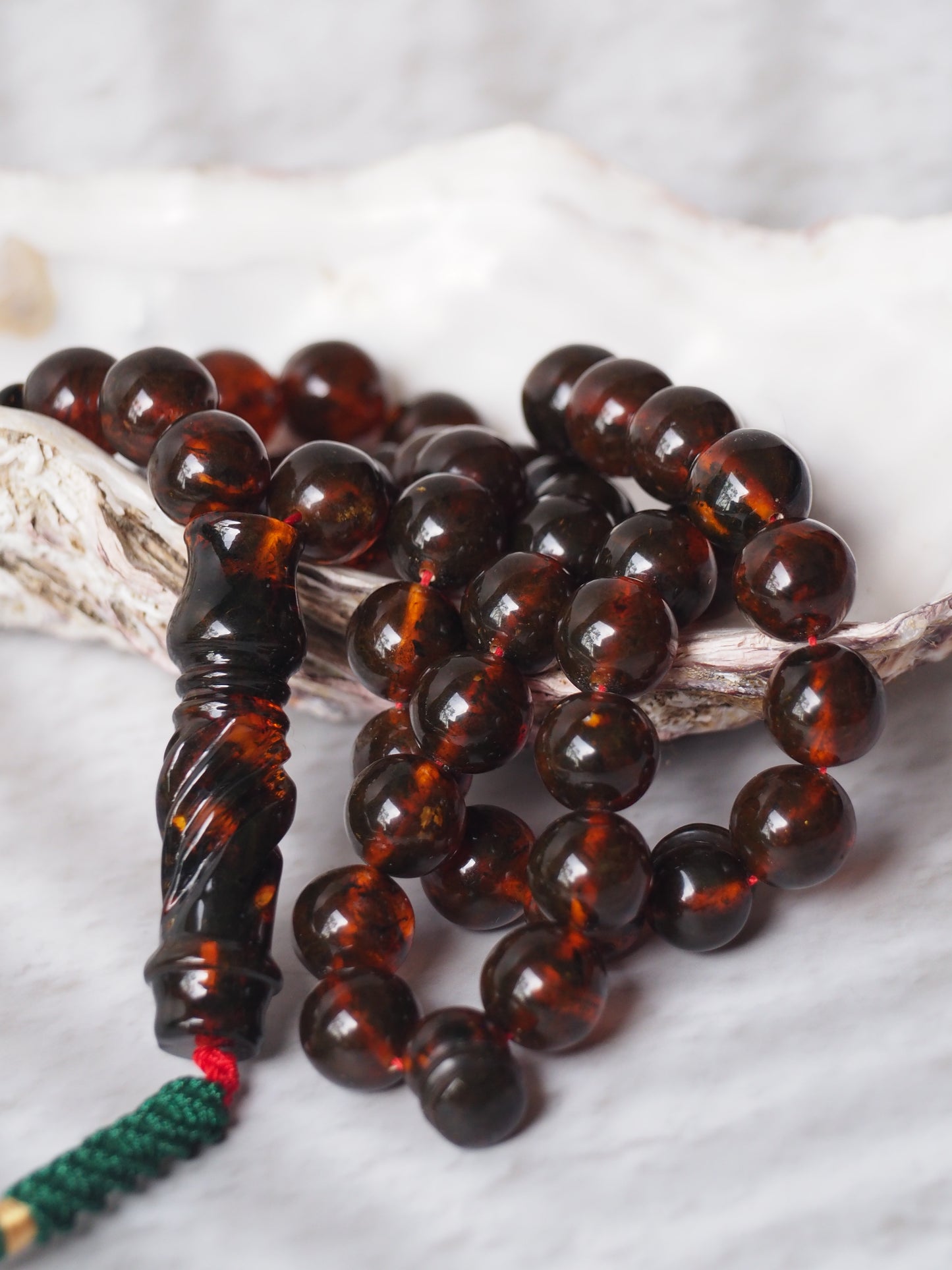 Antique Dark Cognac Kaliningrad Melted Amber Tasbih 49 Beads from 1980s