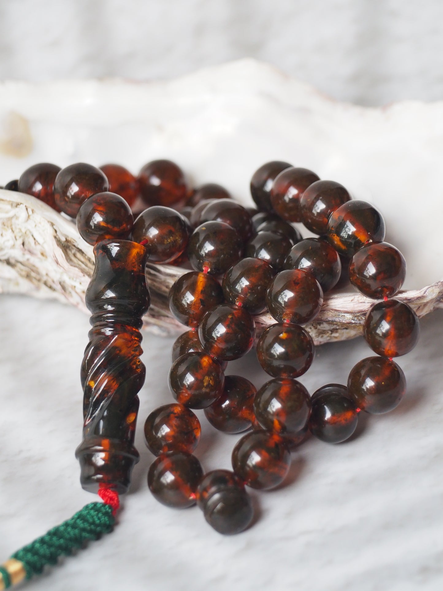 Antique Dark Cognac Kaliningrad Melted Amber Tasbih 49 Beads from 1980s