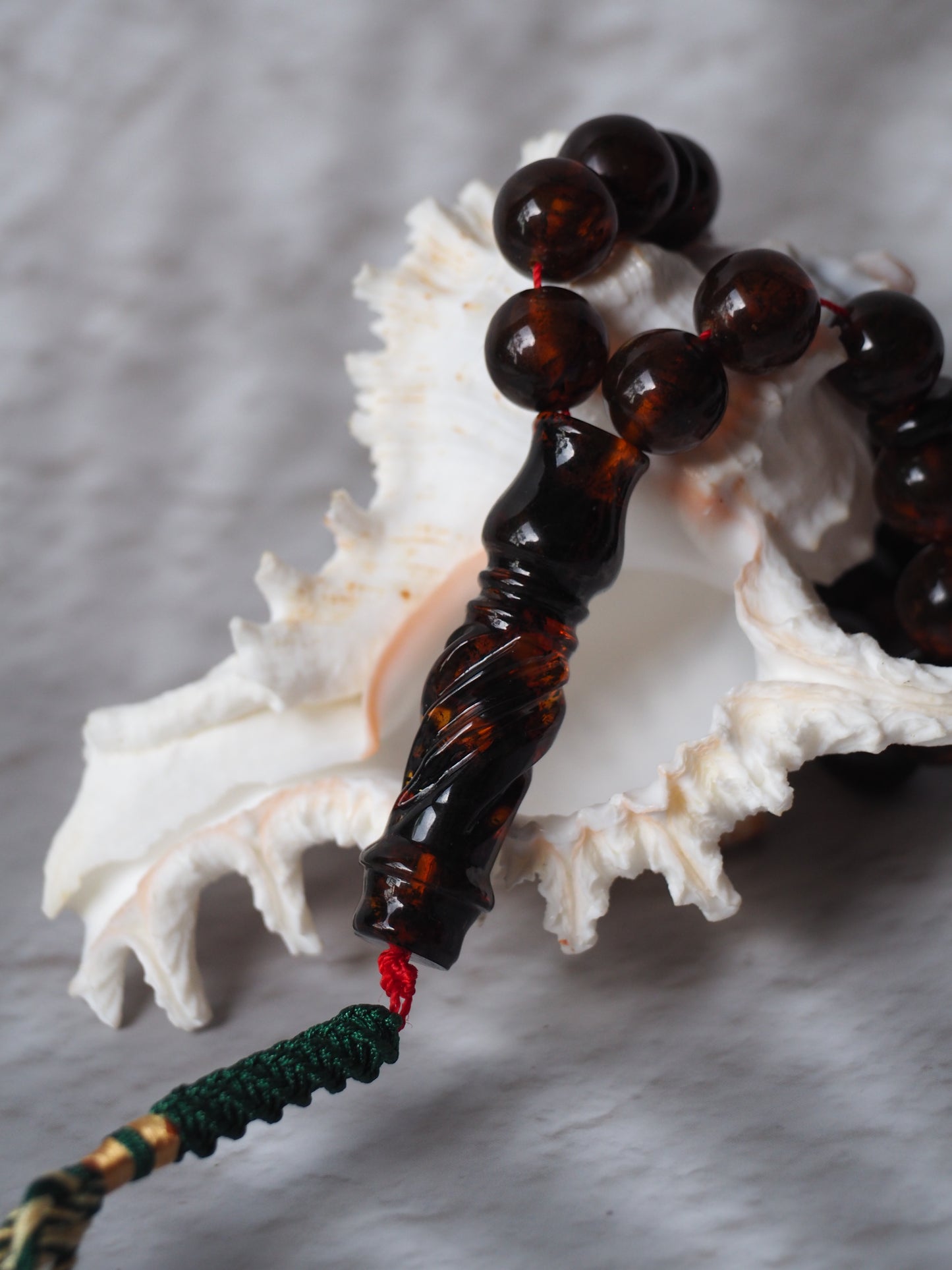 Antique Dark Cognac Kaliningrad Melted Amber Tasbih 49 Beads from 1980s