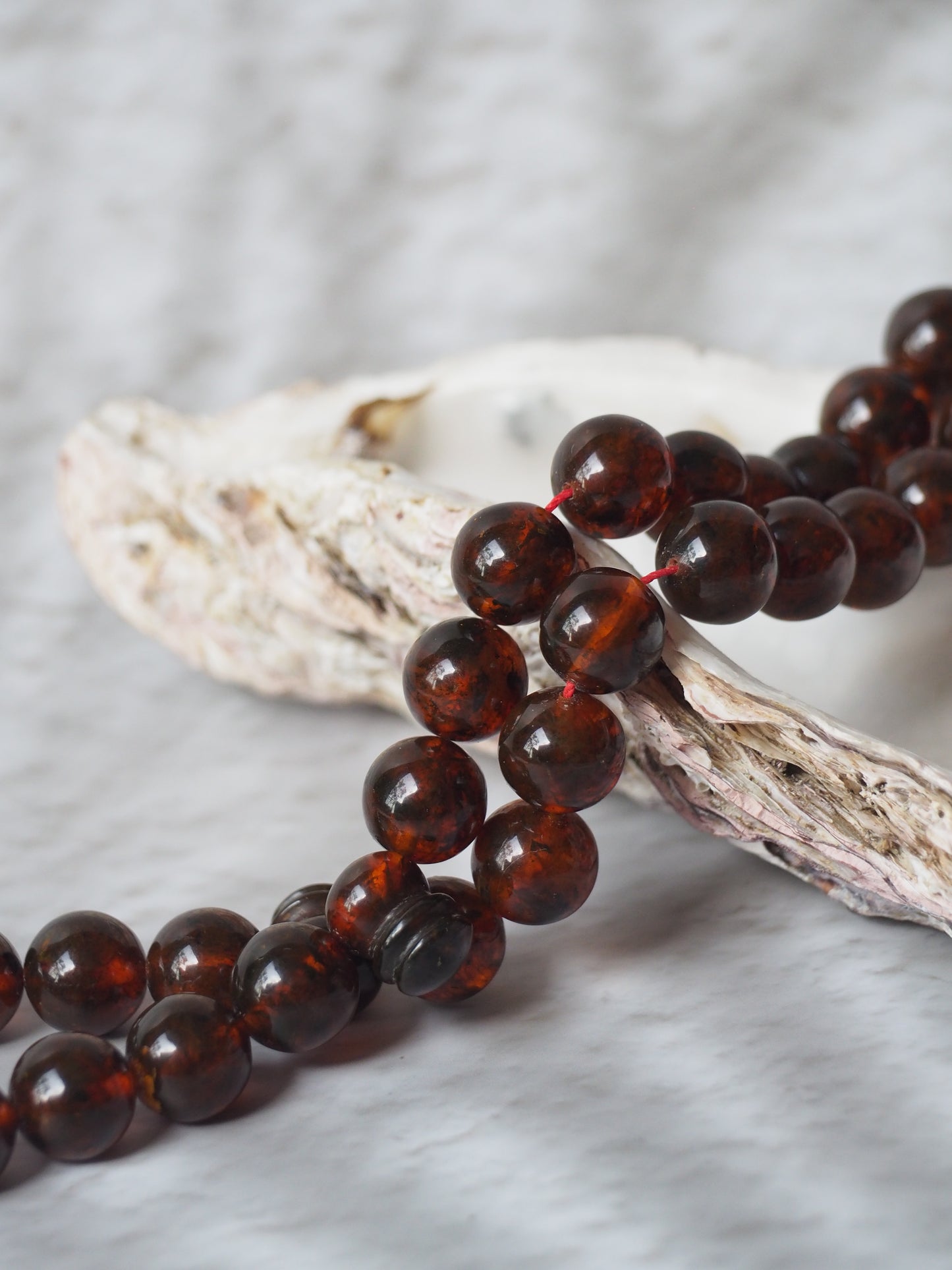 Antique Dark Cognac Kaliningrad Melted Amber Tasbih 49 Beads from 1980s