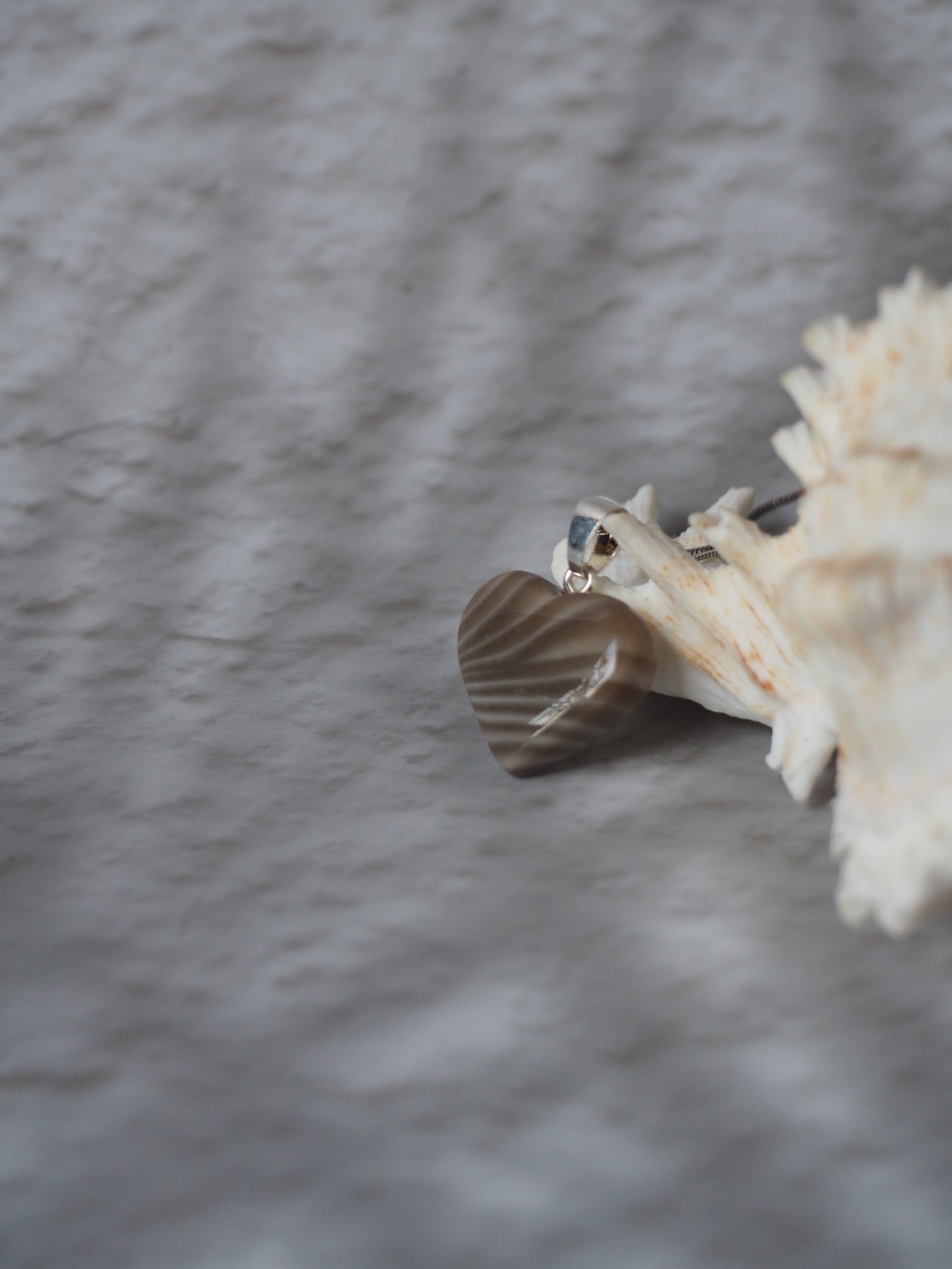 Natural Heart Shaped Striped Flint Pendant with Silver Hook
