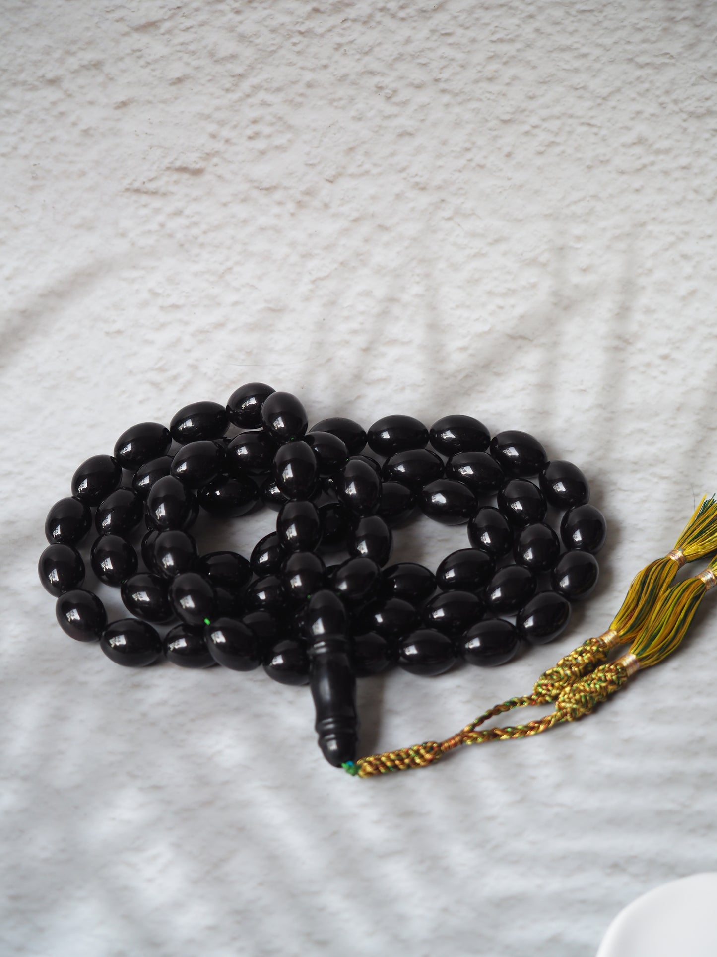 Unique and Extremely Rare Antique Black Melted German Amber Tasbih From 1980s Iraq | 66 Olive Beads | 150g