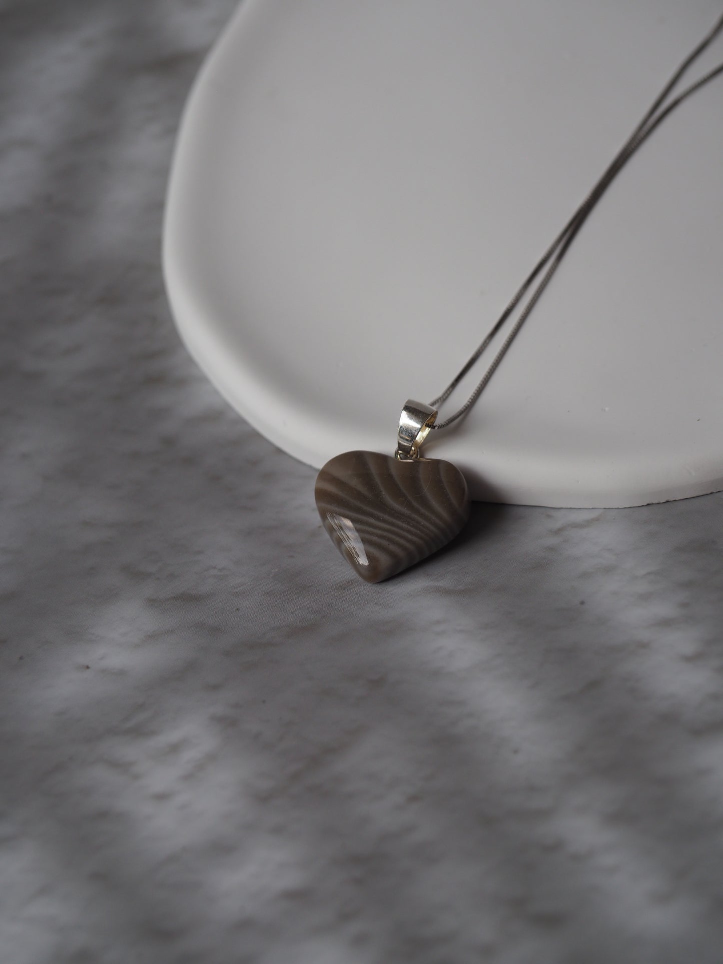 Natural Heart Shaped Striped Flint Pendant with Silver Hook