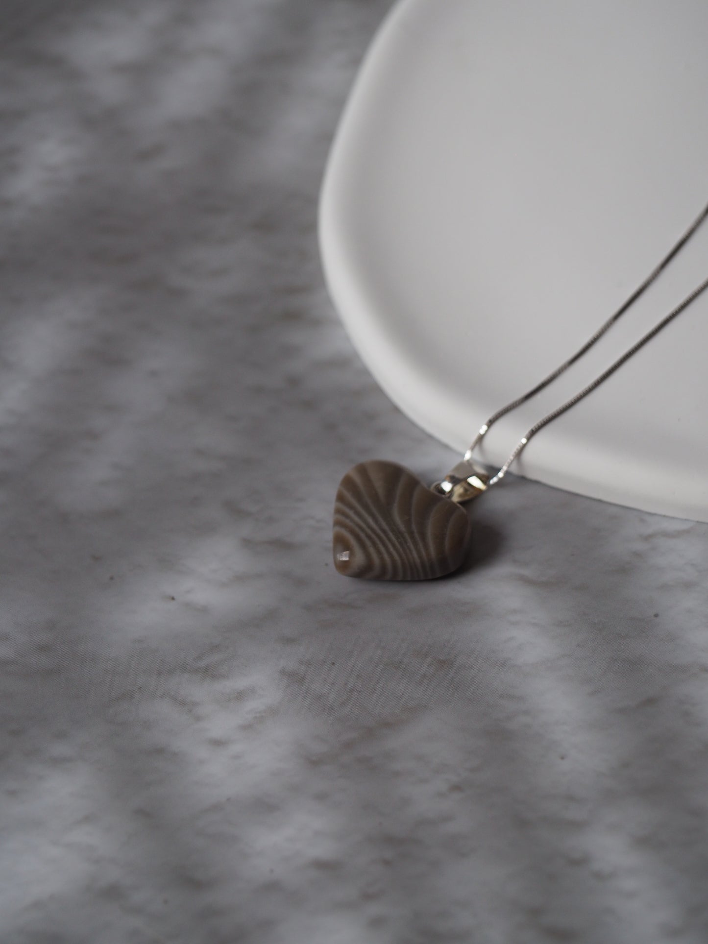Natural Heart Shaped Striped Flint Pendant with Silver Hook