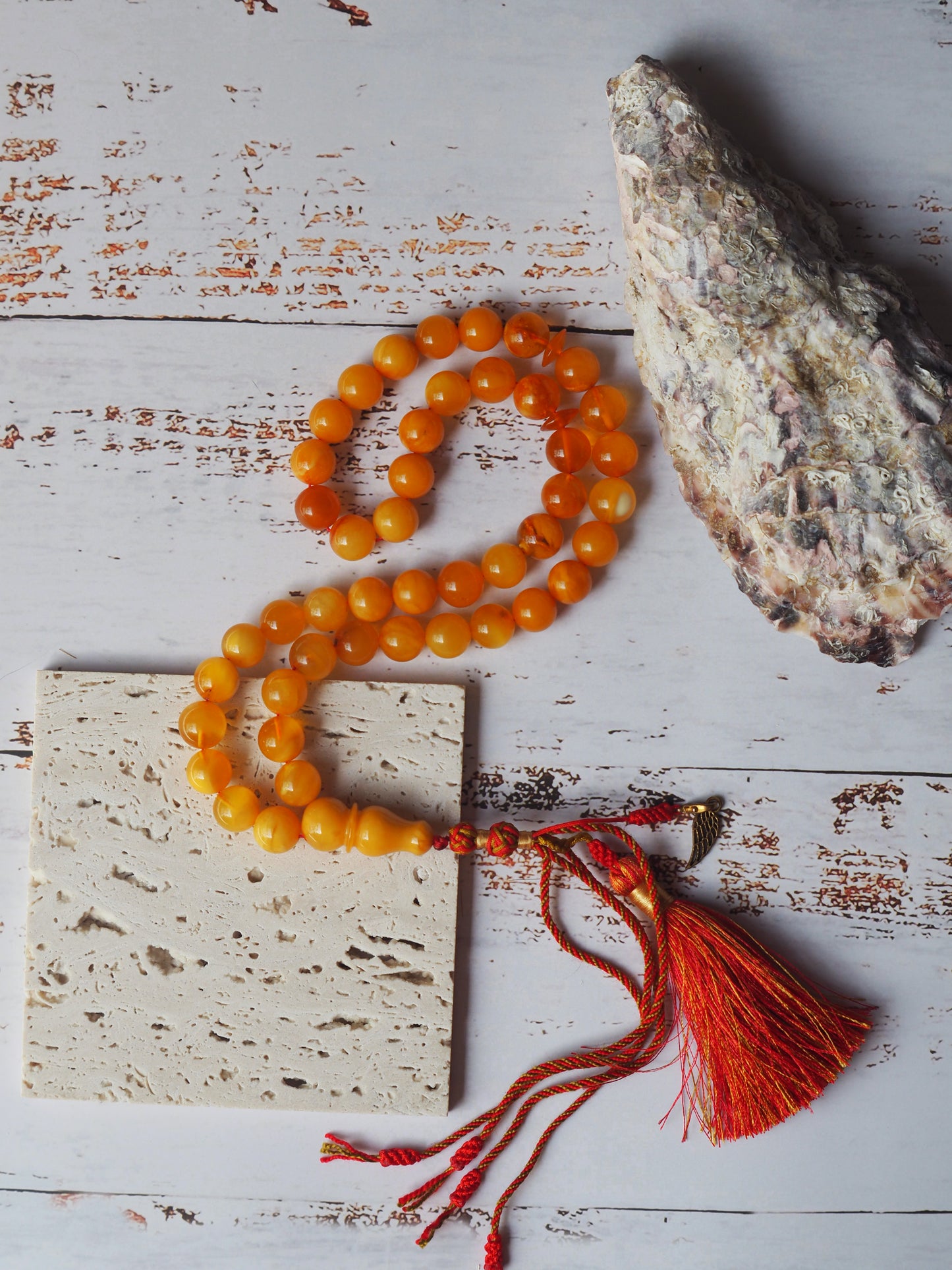 Antique Natural Aged Honey and Cloudy Amber Tasbih 45 Beads