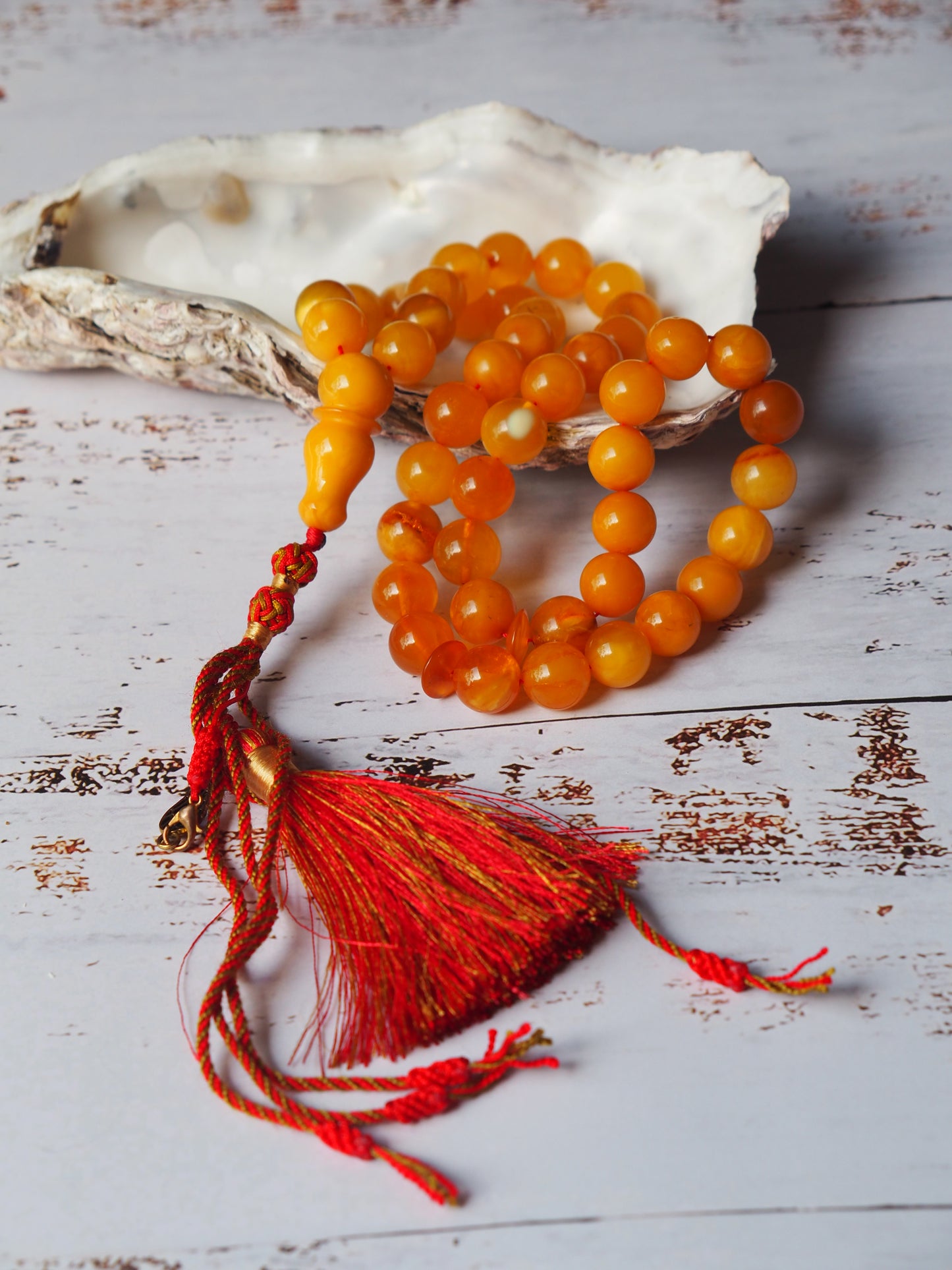 Antique Natural Aged Honey and Cloudy Amber Tasbih 45 Beads