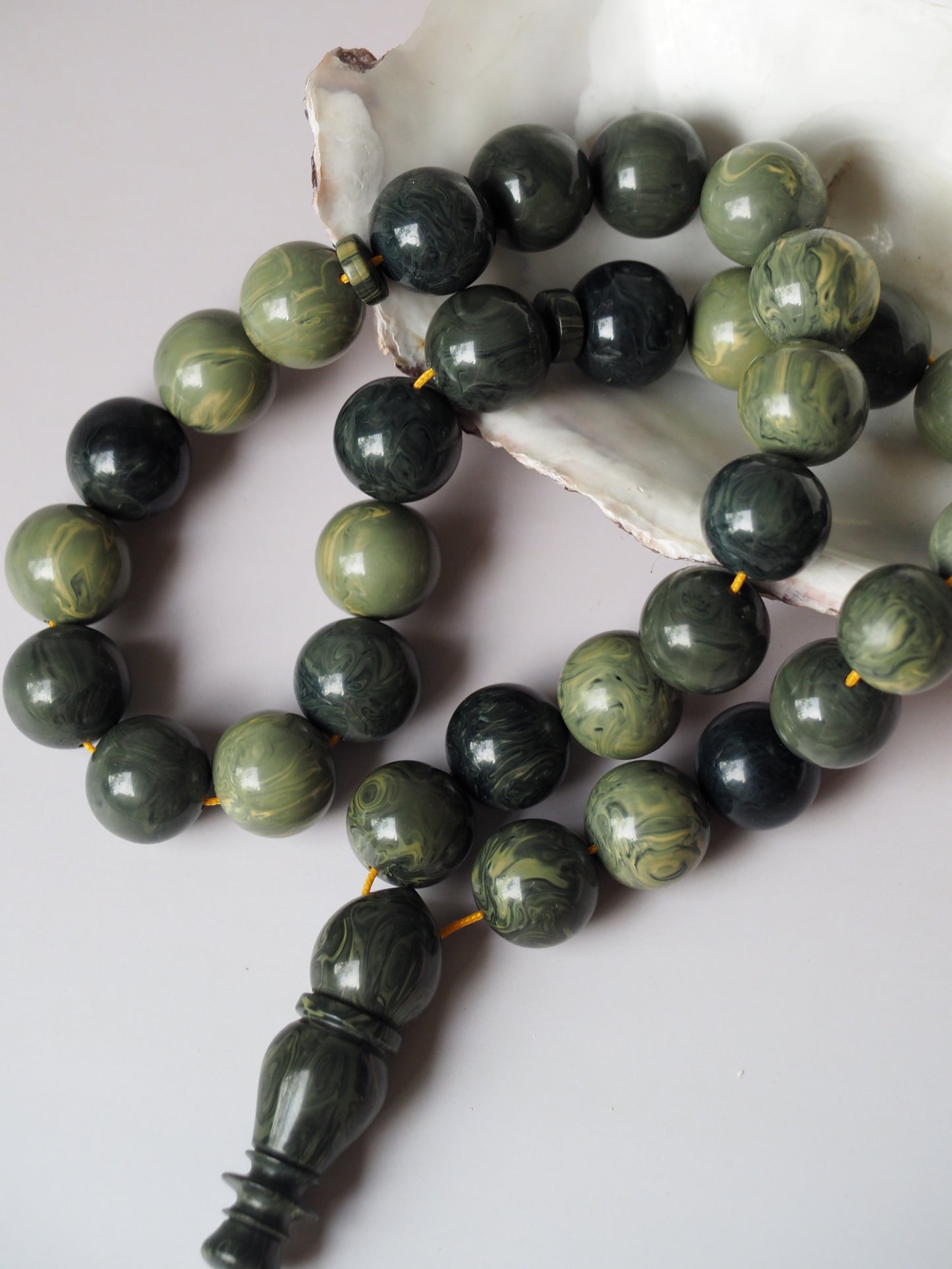 Vintage Teal Green "Chernobyl" Bakelite Misbah 33 Beads