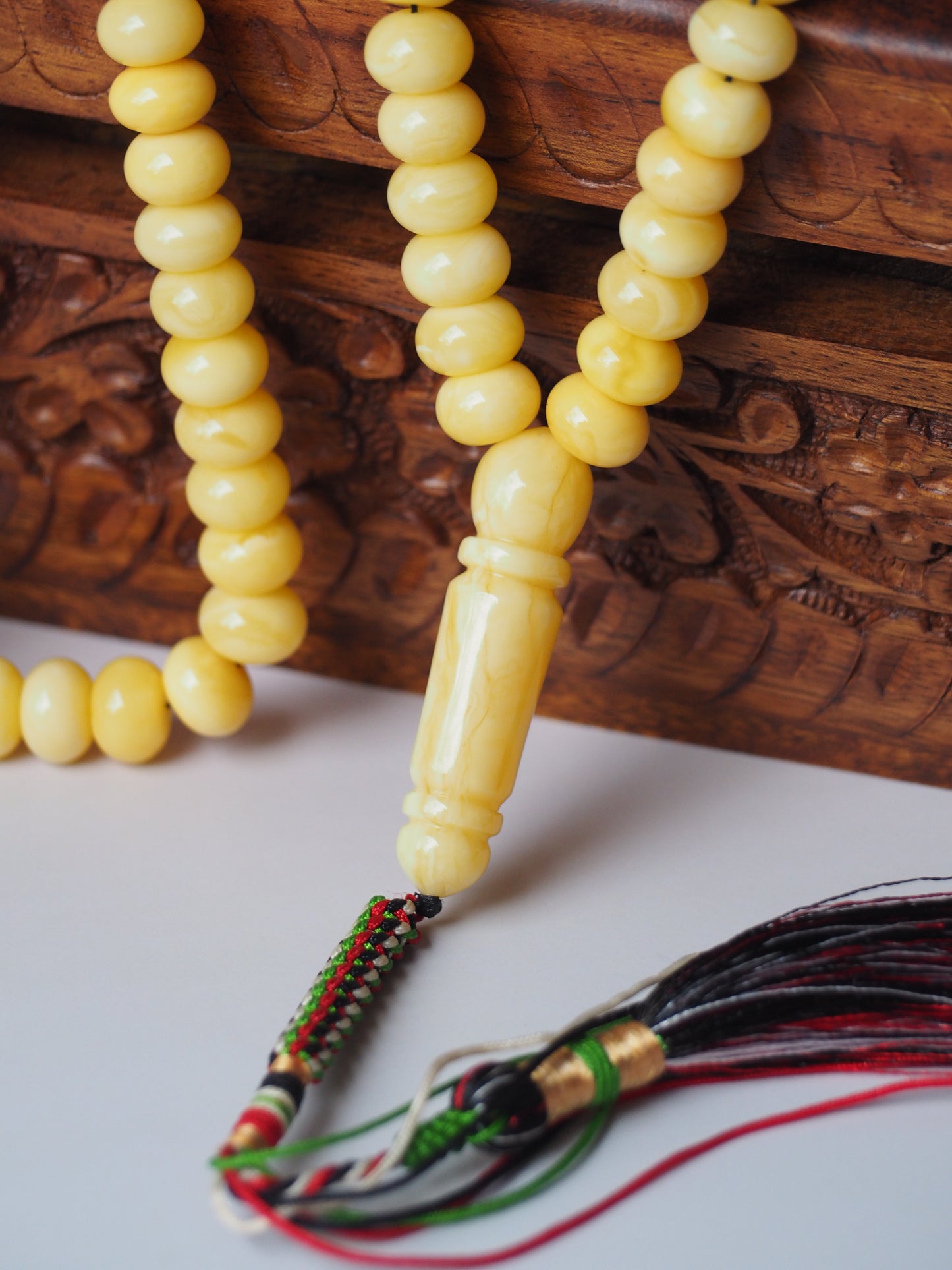 Unique Light Milk Donut Shape Natural Amber Rosary / Tasbih 113 Beads