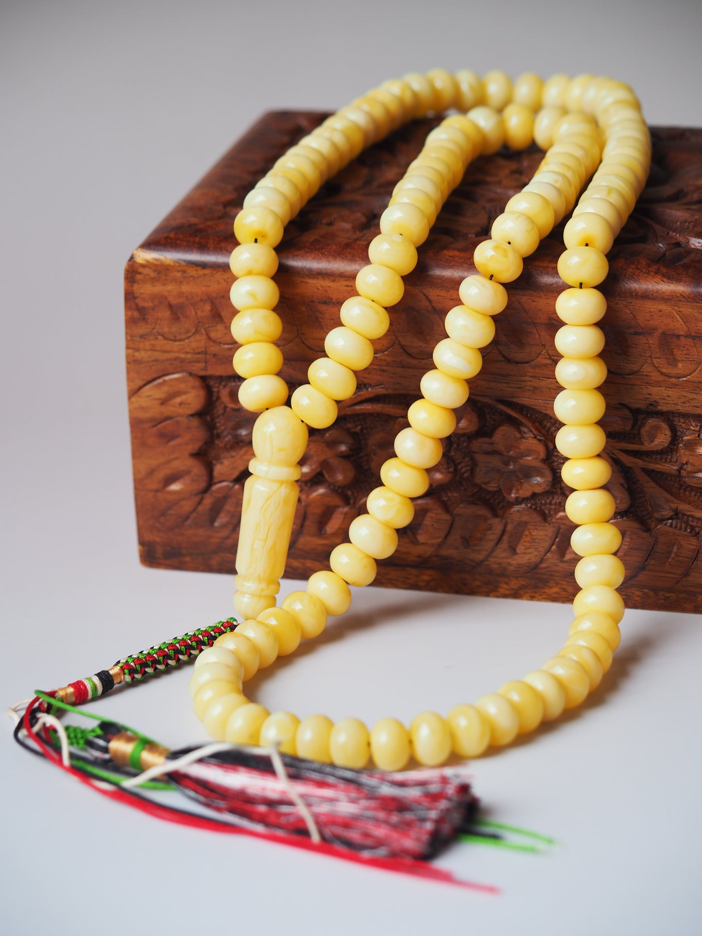 Unique Light Milk Donut Shape Natural Amber Rosary / Tasbih 113 Beads