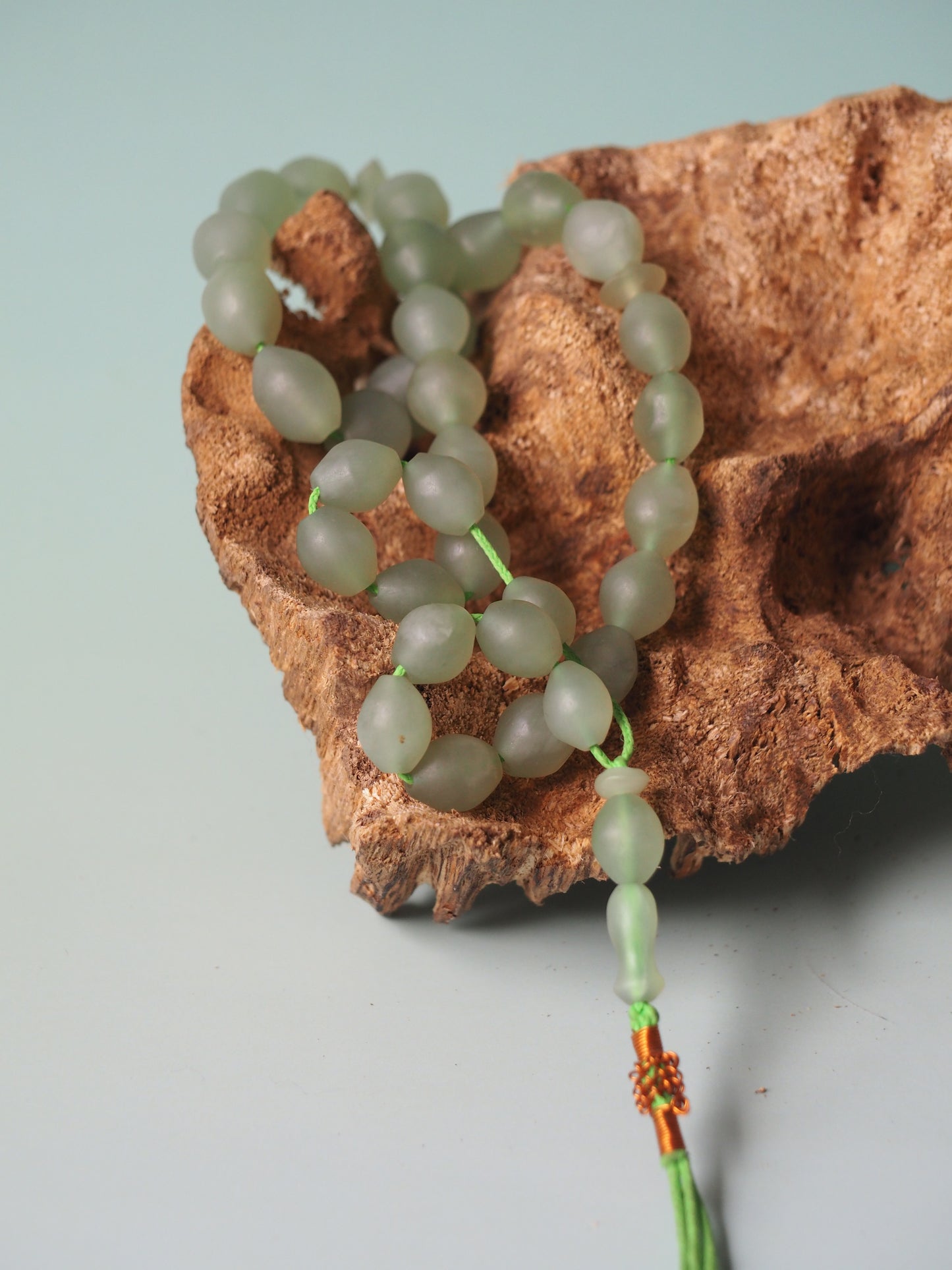 Natural Light Green Shah Maqsood Tasbih 33 Beads Olive Shape