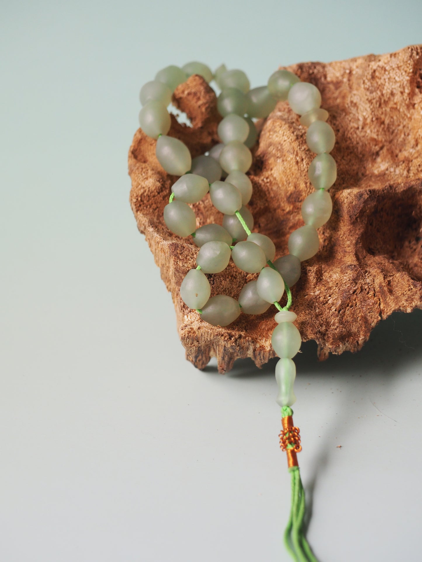 Natural Light Green Shah Maqsood Tasbih 33 Beads Olive Shape