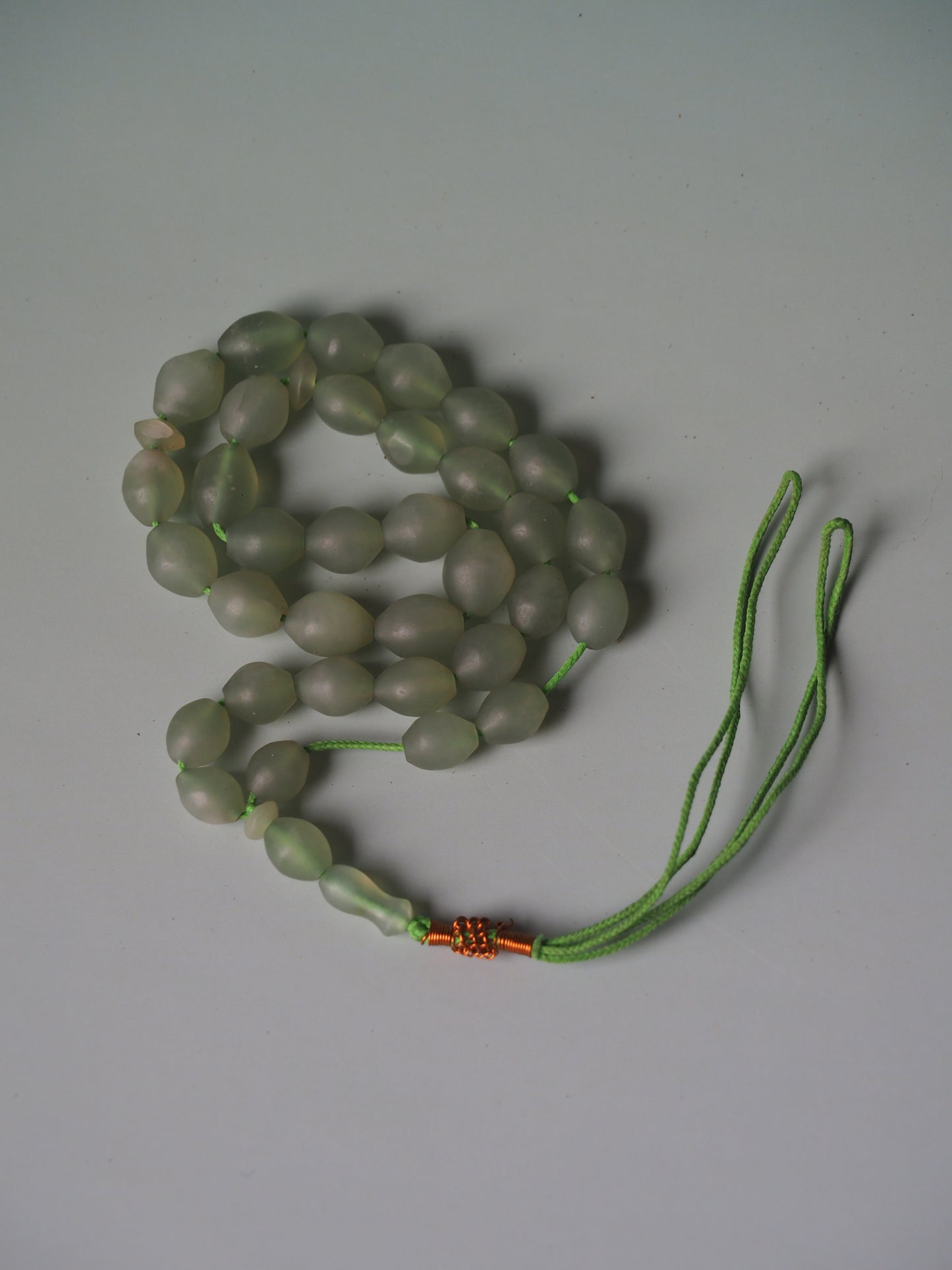 Natural Light Green Shah Maqsood Tasbih 33 Beads Olive Shape