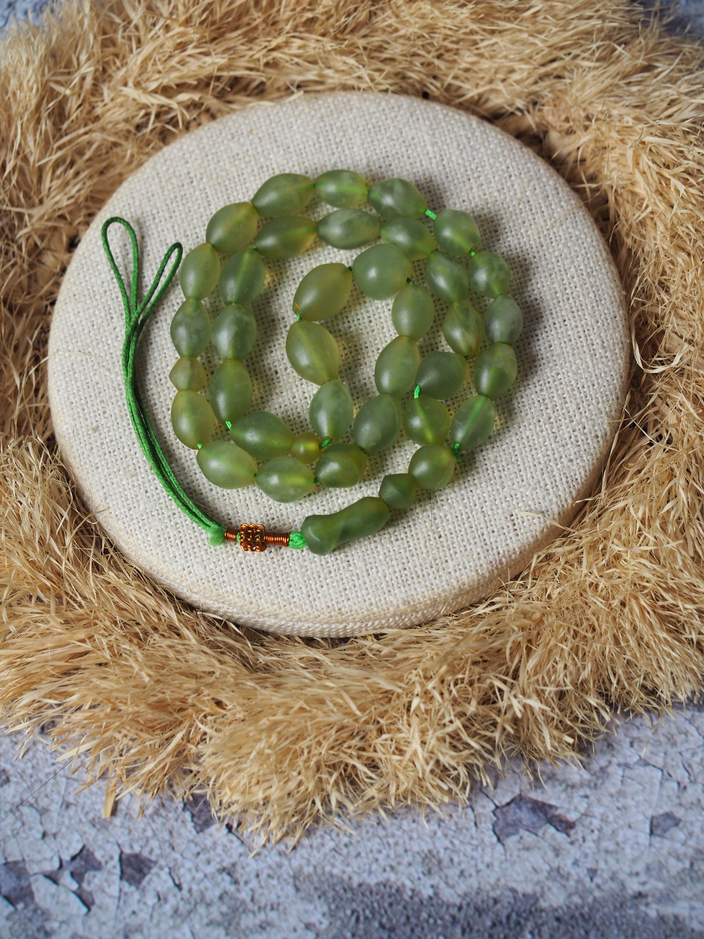 Natural Cloudy Olive Green Shah Maqsood Rosary