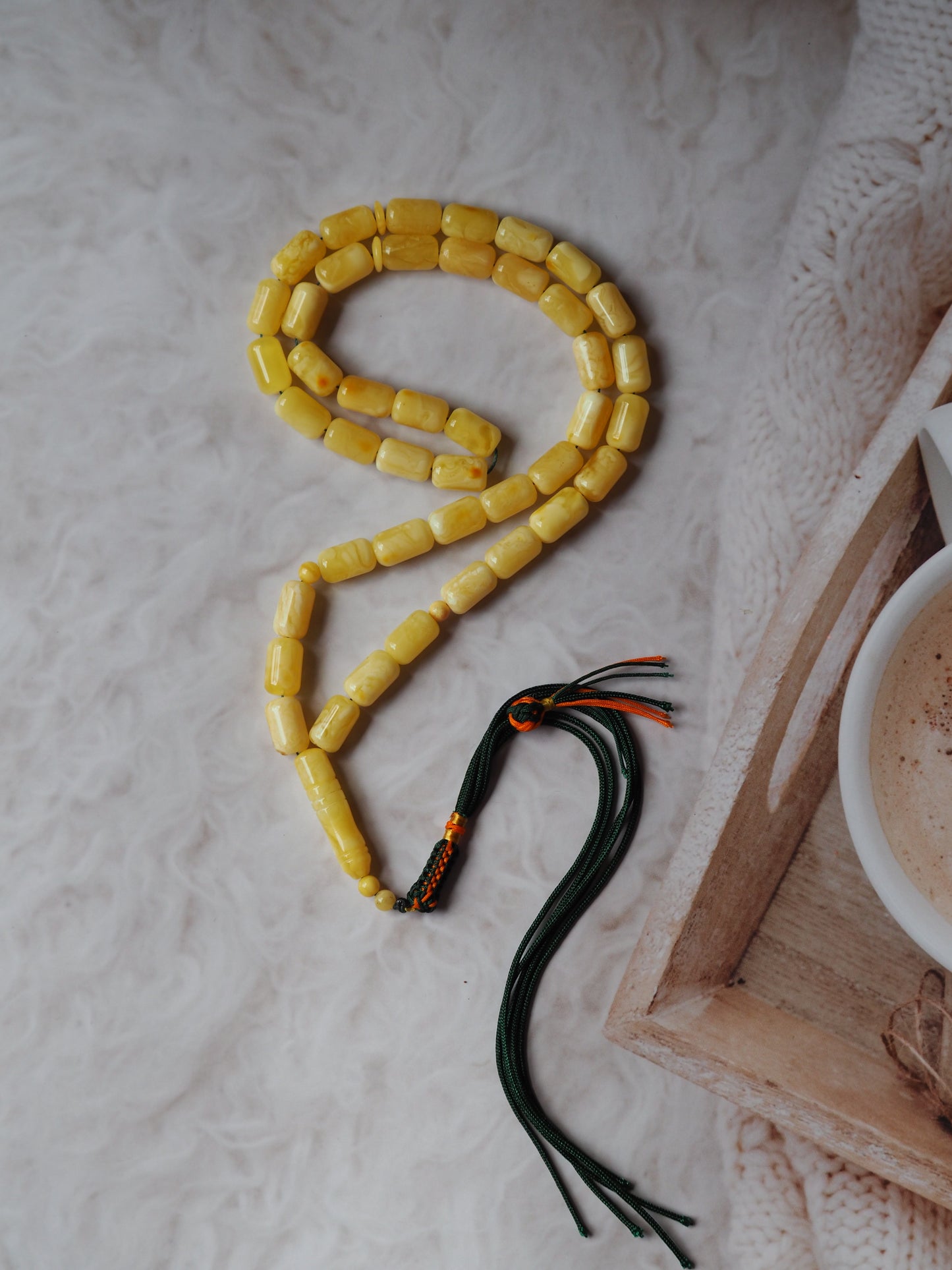 Natural Tiger Barrel Shape Amber Rosary 42 Beads