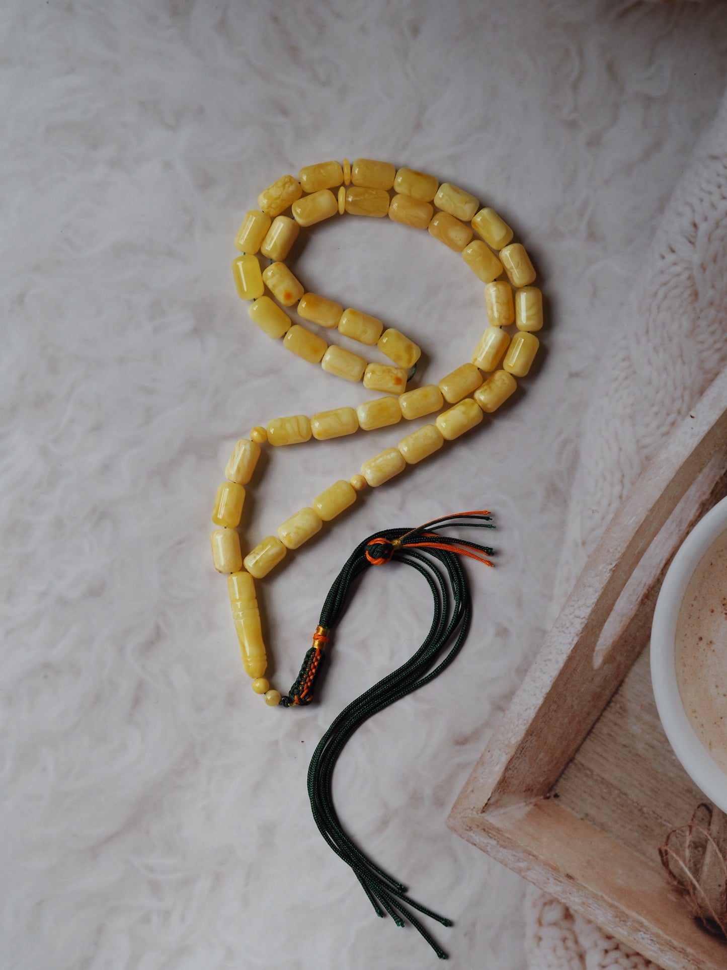 Natural Tiger Barrel Shape Amber Rosary 42 Beads