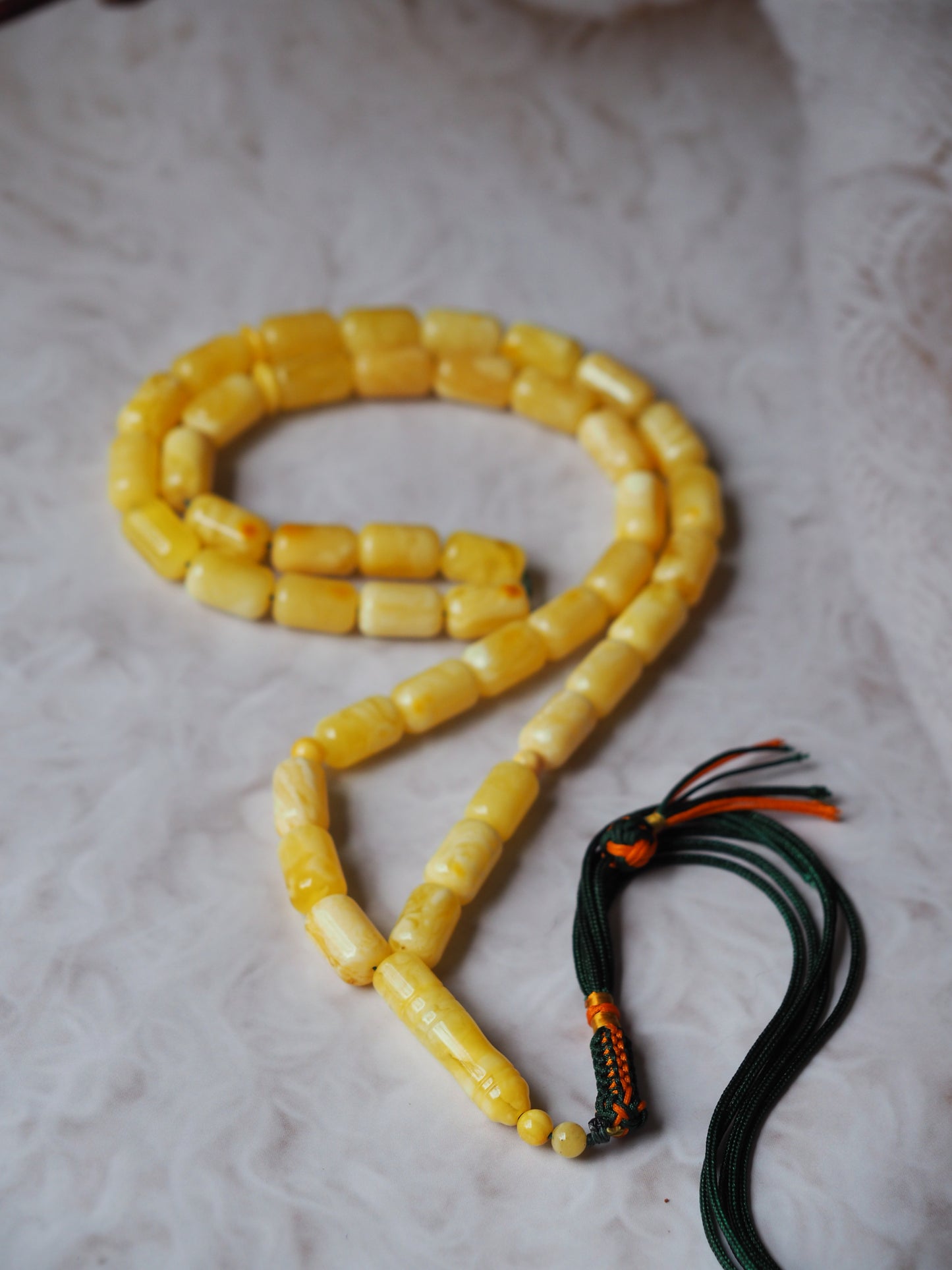 Natural Tiger Barrel Shape Amber Rosary 42 Beads