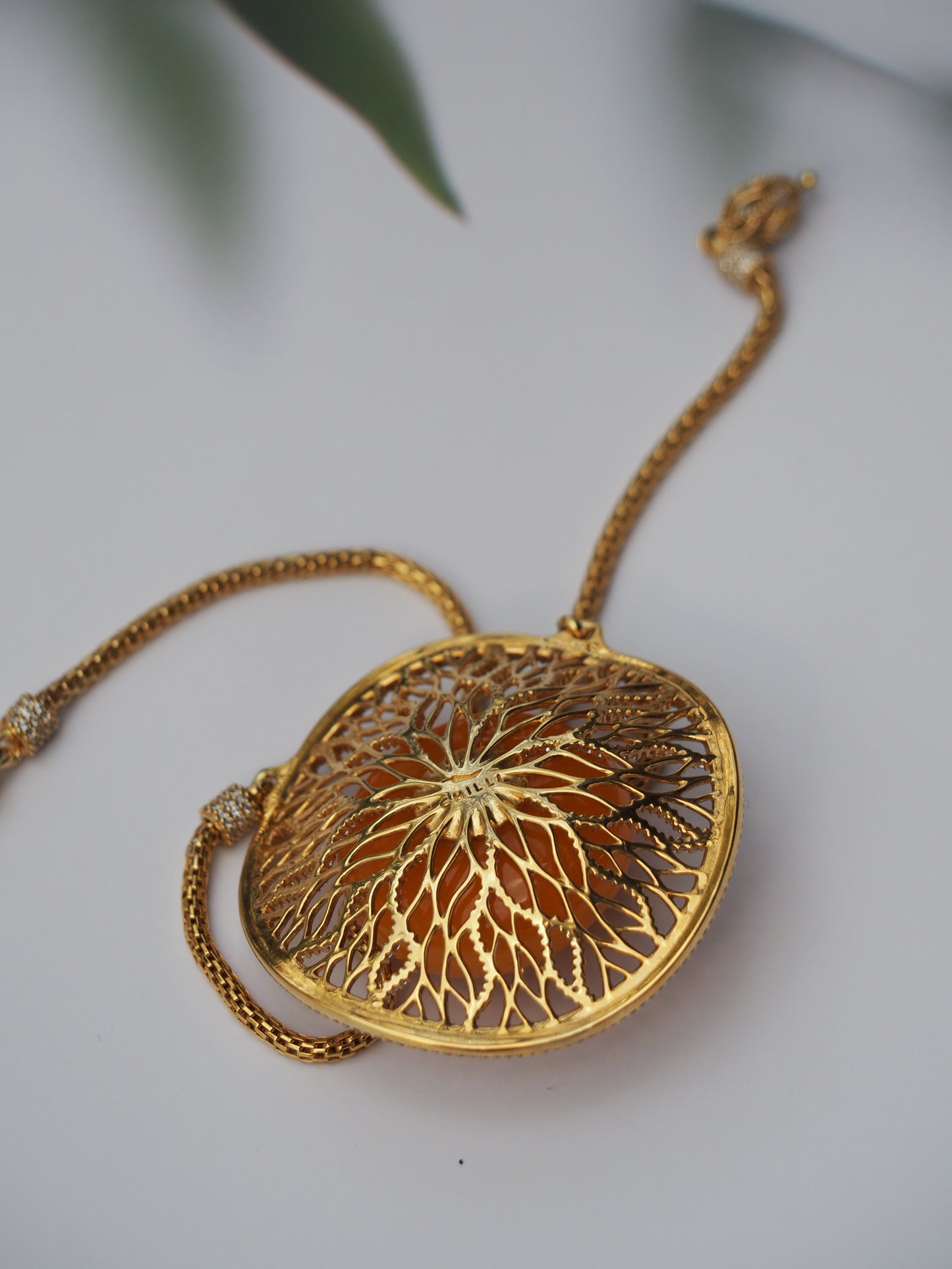 RUNWAY PIECE Unique Huge Supertree Inspired Honey Amber Pendant with Cubic Zirconias