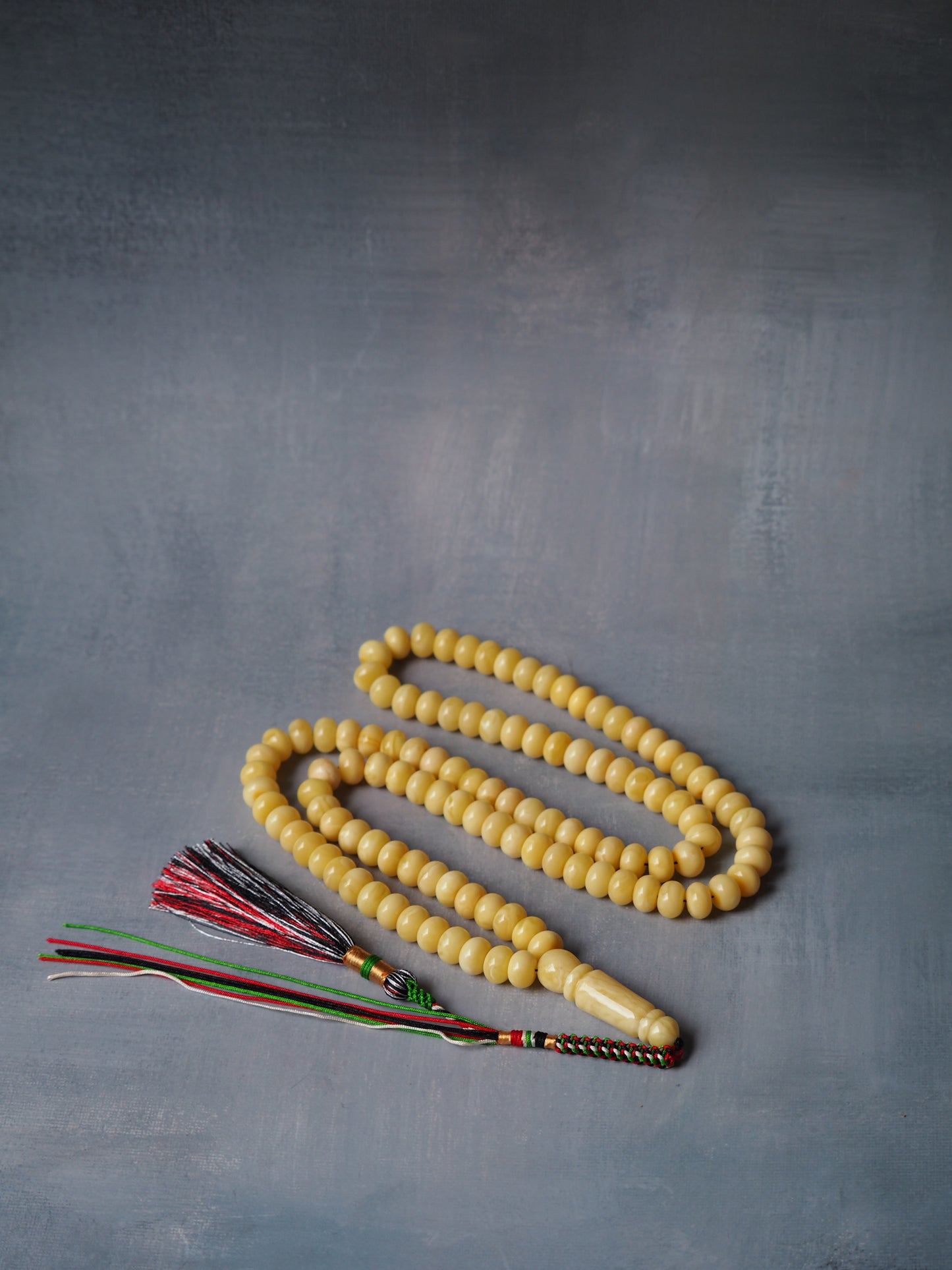 Unique Light Milk Donut Shape Natural Amber Rosary / Tasbih 113 Beads